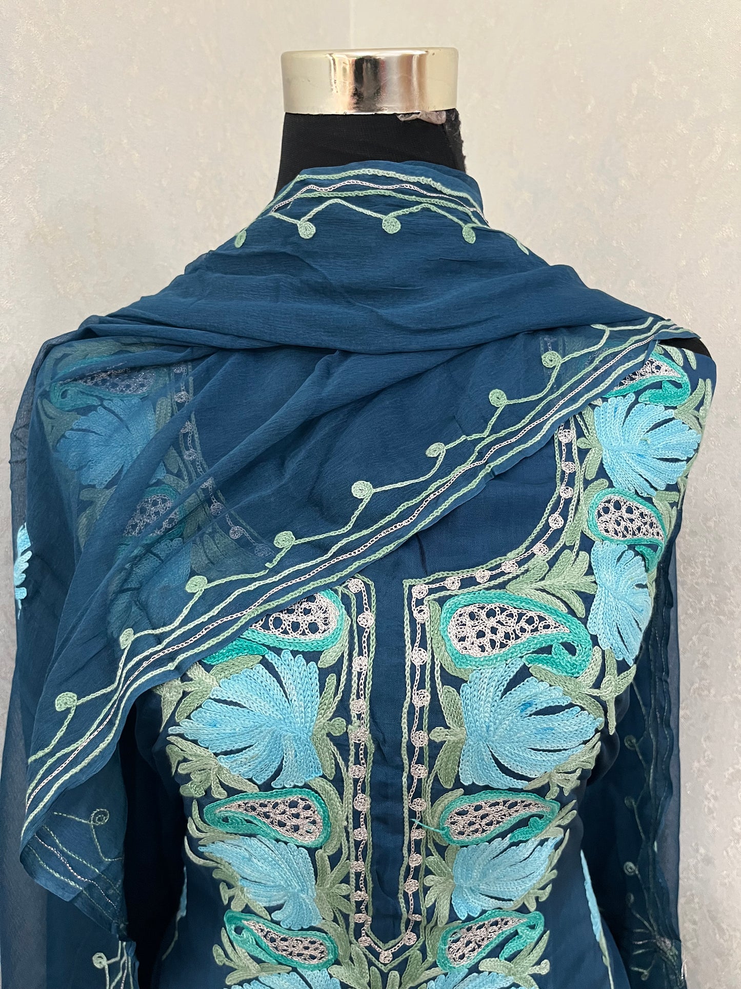 Electric Blue Opada Silk Kashmiri Suits