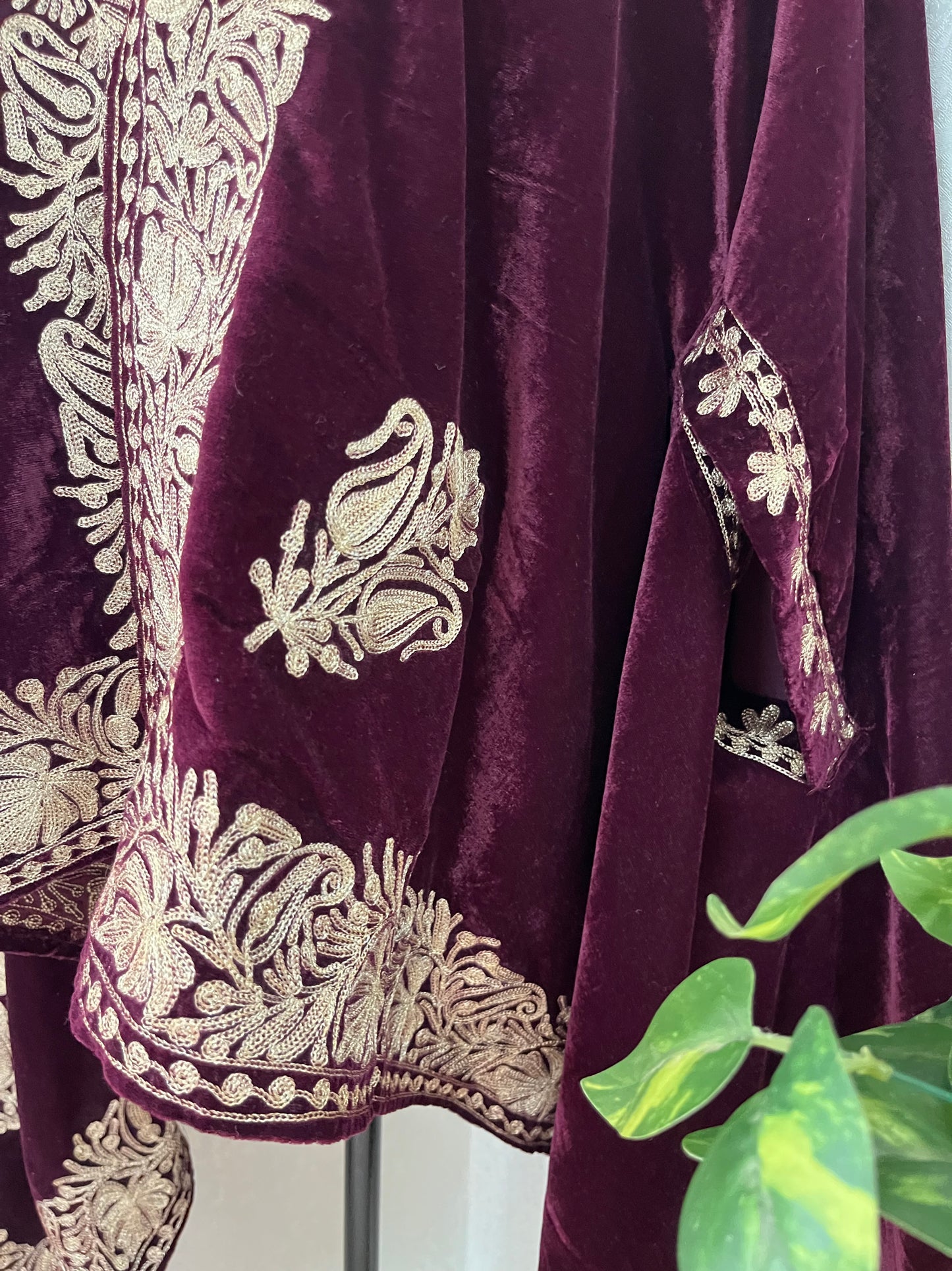 Wine Tilla Embroidered Velvet Cape