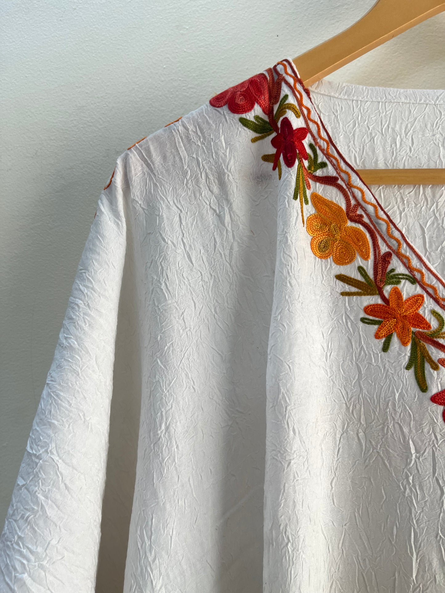 Crush Cotton White Aari embroidered Kaftan