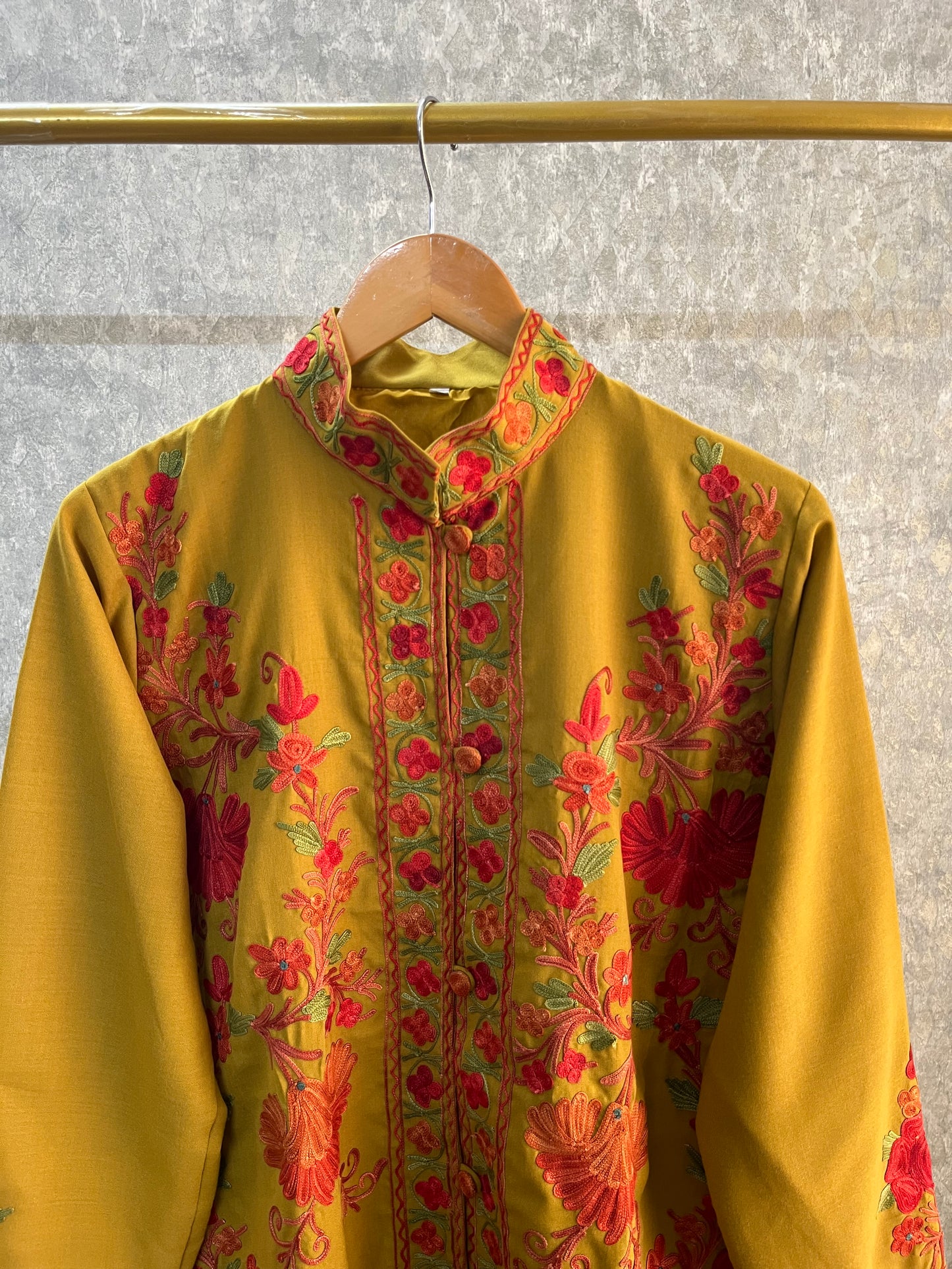 Henna Green Cotton Aari Work Jacket