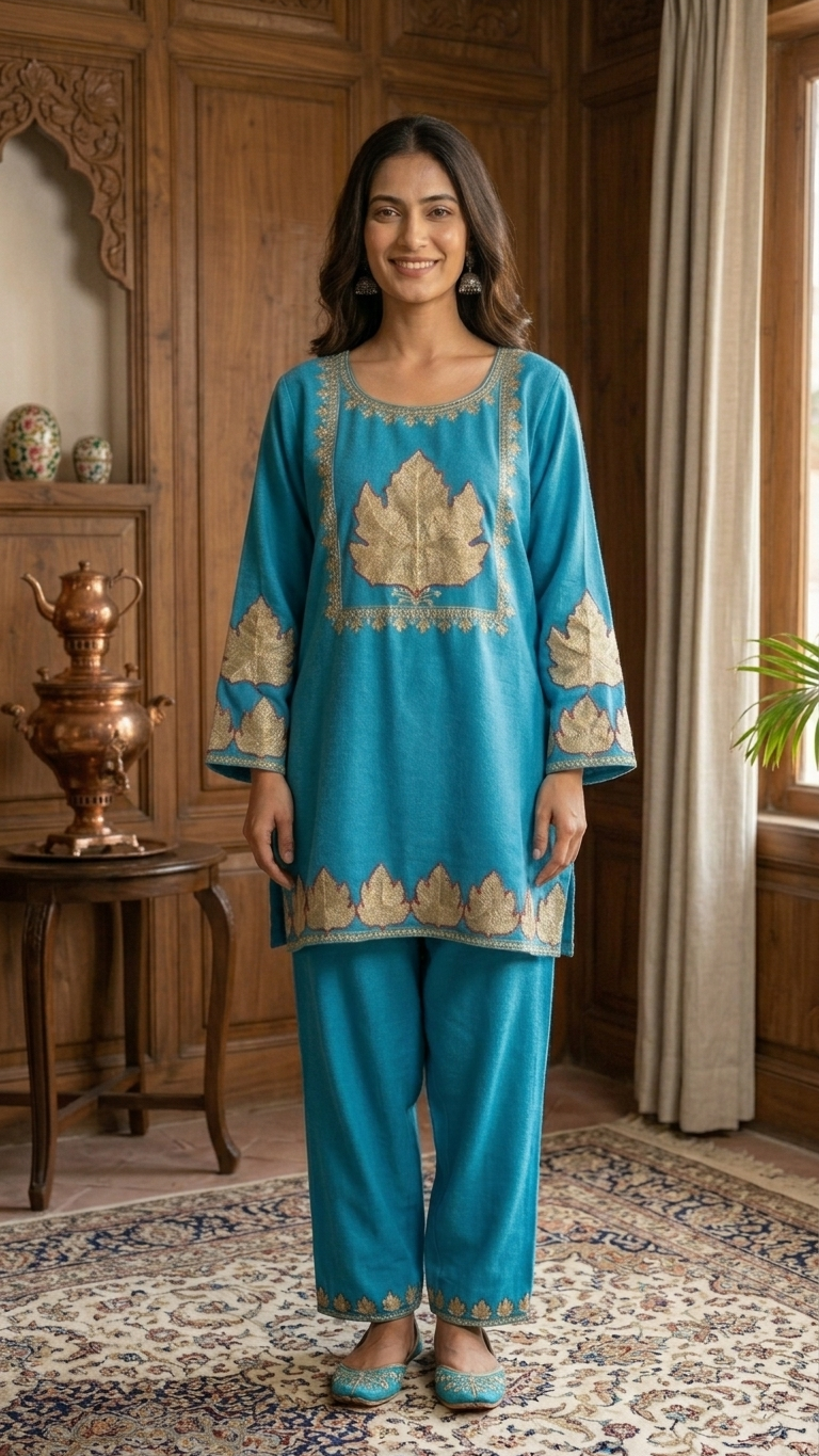 Firozi Woollen Kashmiri Co-Ord Set ( Size 44)