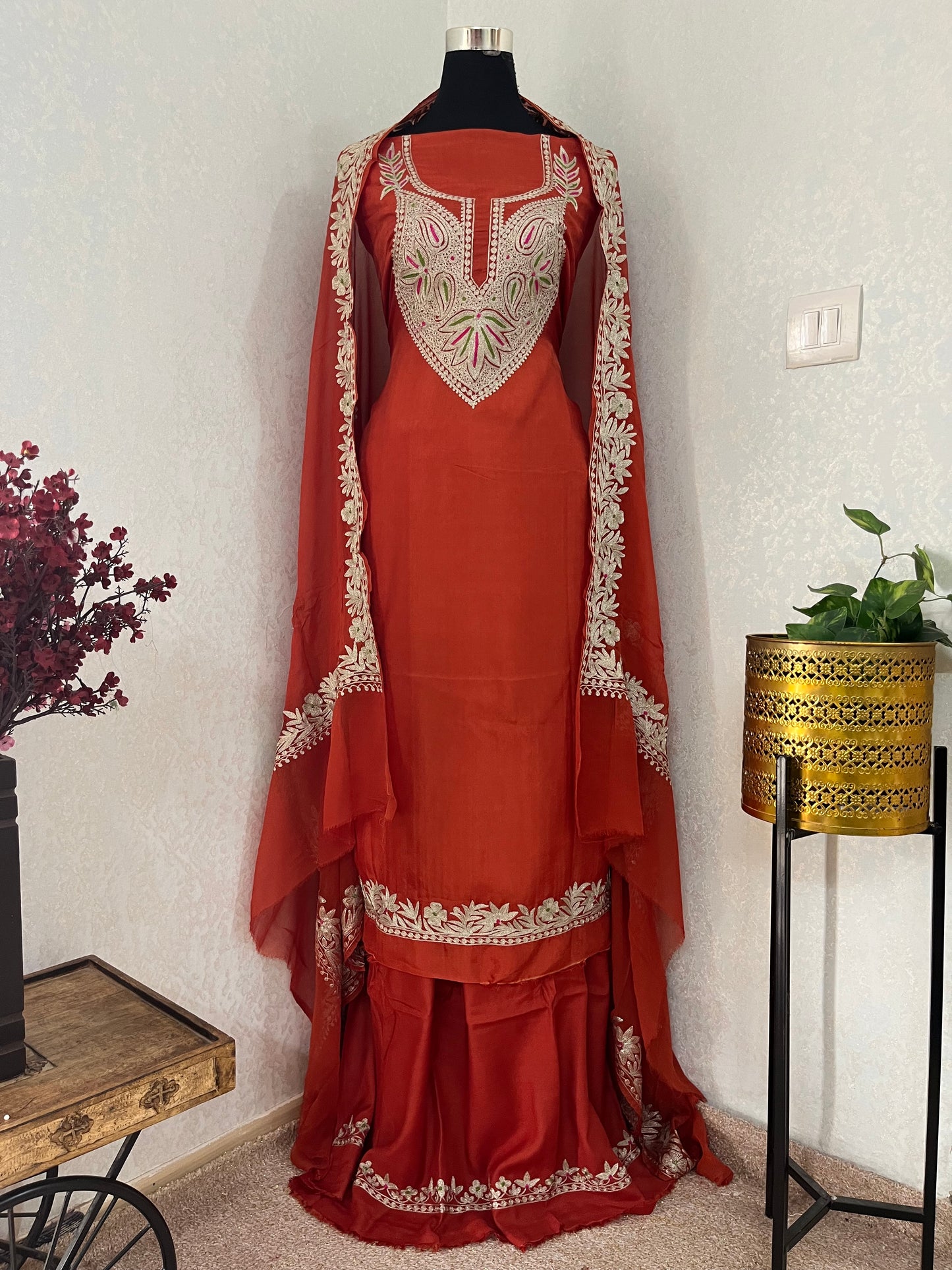 Rust Opada Silk Kashmiri Suits
