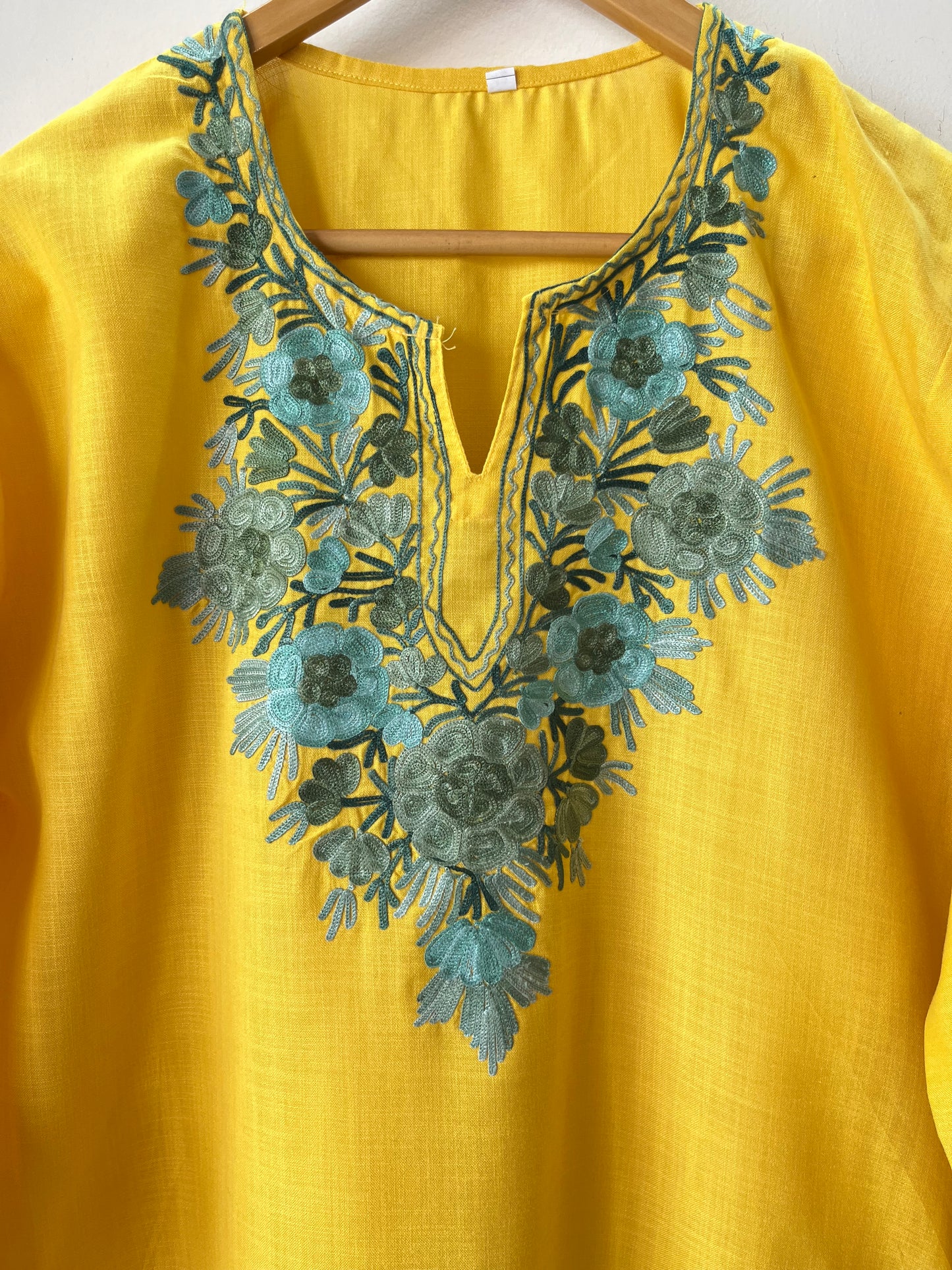 Yellow Cotton Aari Work Kurta