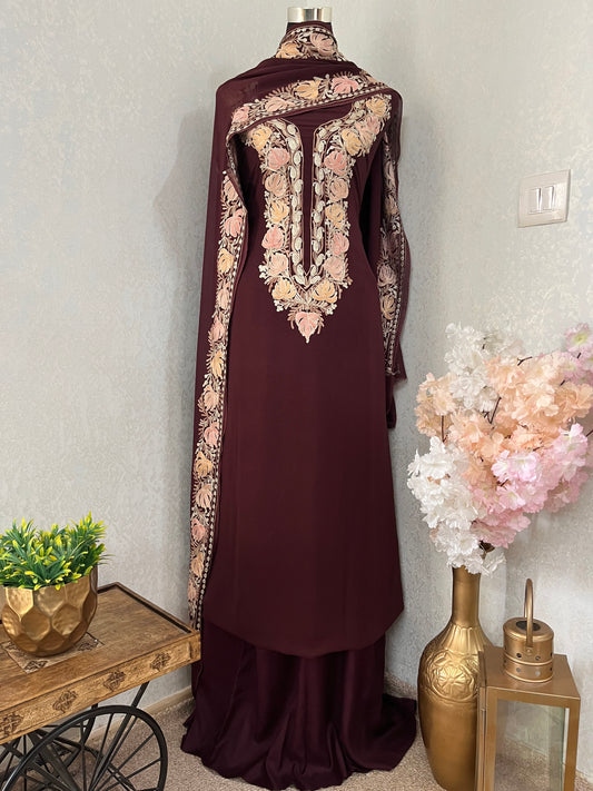 Brown Pure Georgette Kashmiri Suit