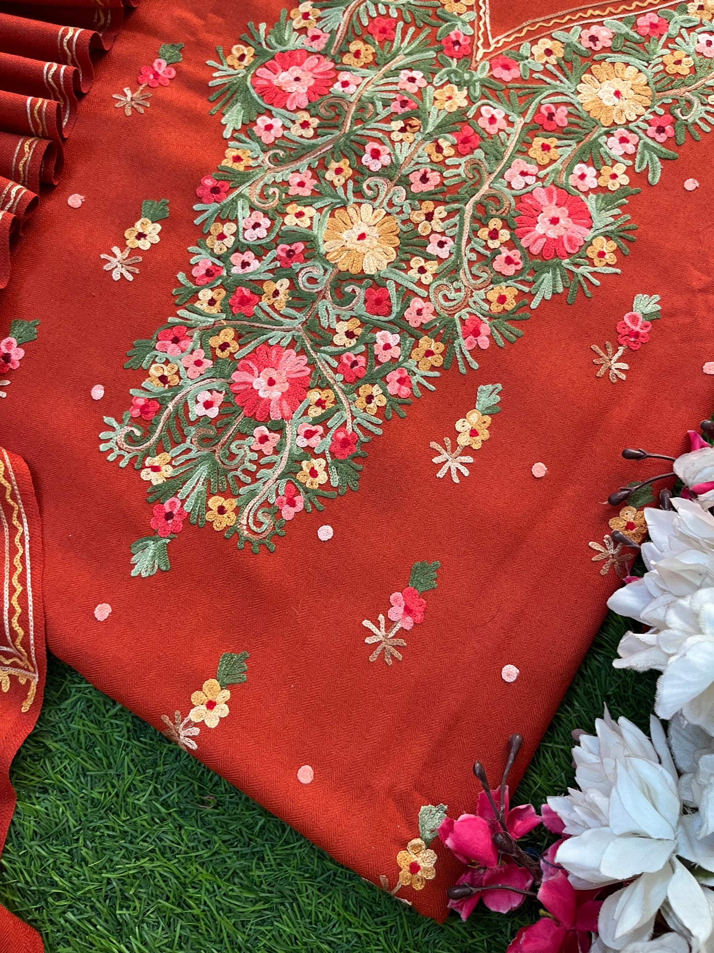 Rust Orange Woollen Aari Embroidered 3pc suit