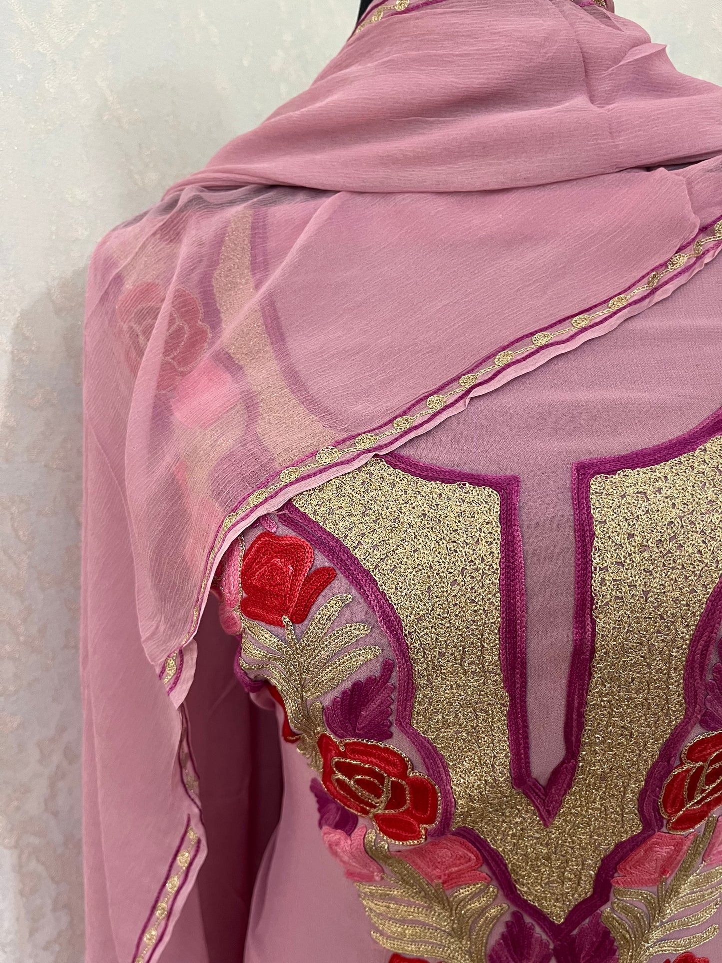Baby Pink Pure Georgette Double Shade Kashmiri Suit