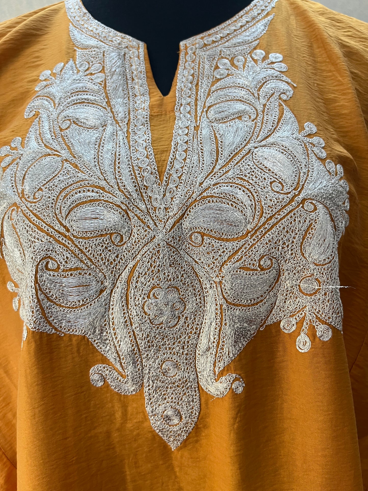 Mustard Cotton Kashmiri Pheran Set (46)