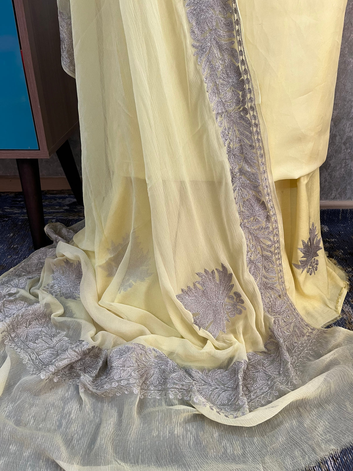 Lemon Yellow Sanam’ Tilla Kashmiri Silk Suit