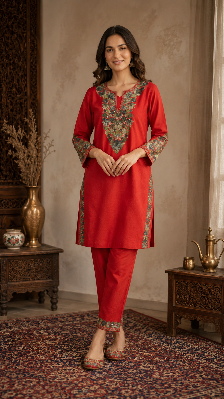 Red Cotton Stitched Co-ord Set (44)