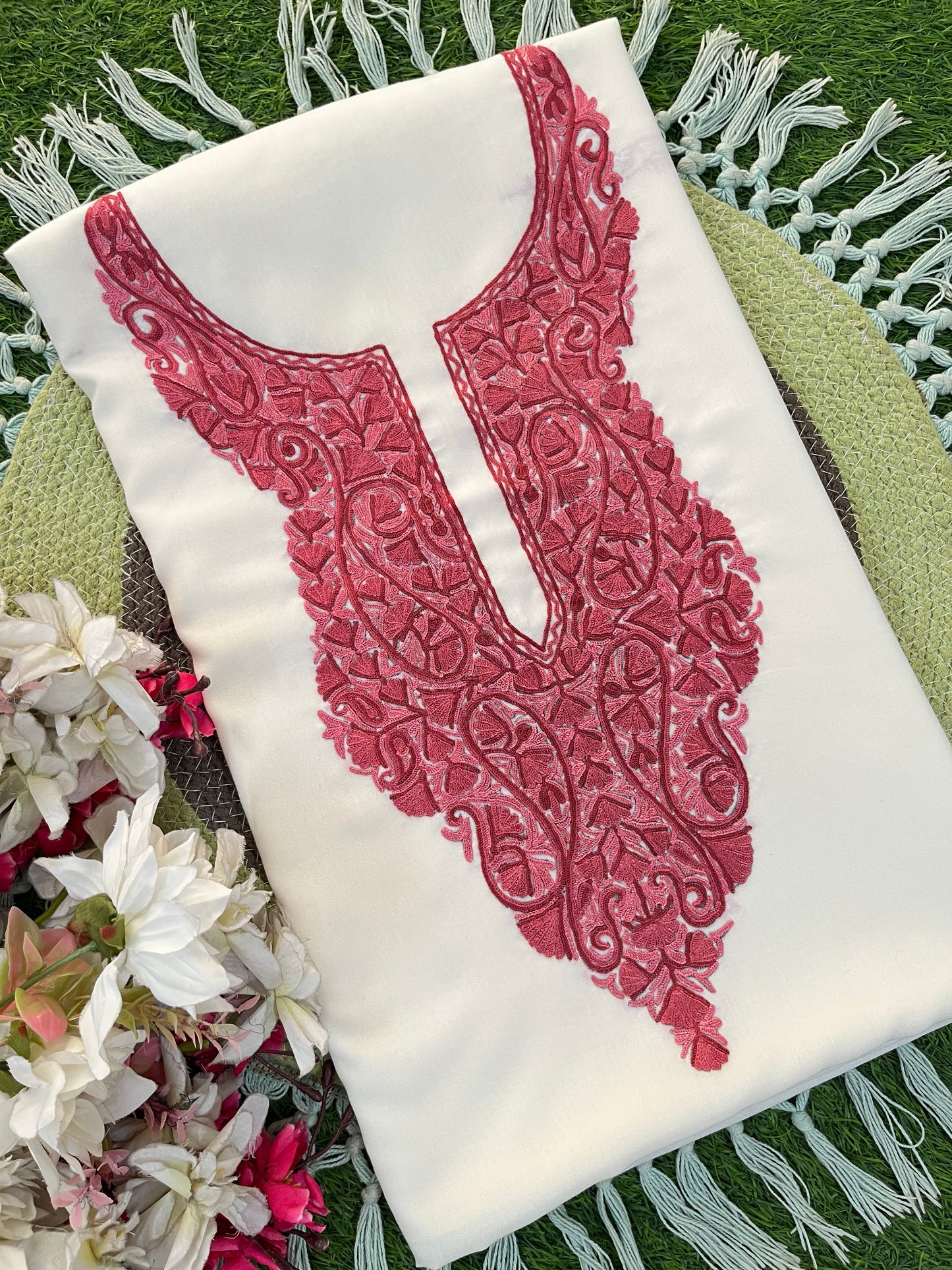 Off White Cotton Cord Set (Hand Embroidered)