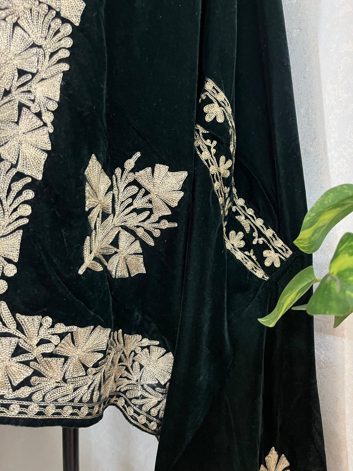 Bottle Green Tilla Embroidered Velvet Cape