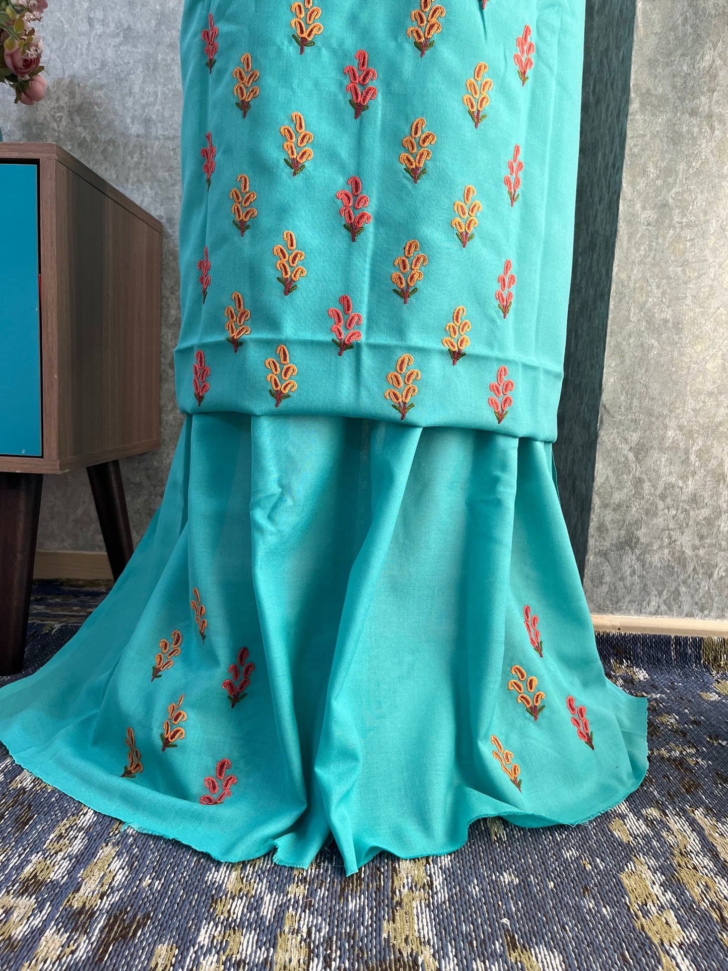 Cotton Pastel Green Two Piece Set (Hand Embroidered)