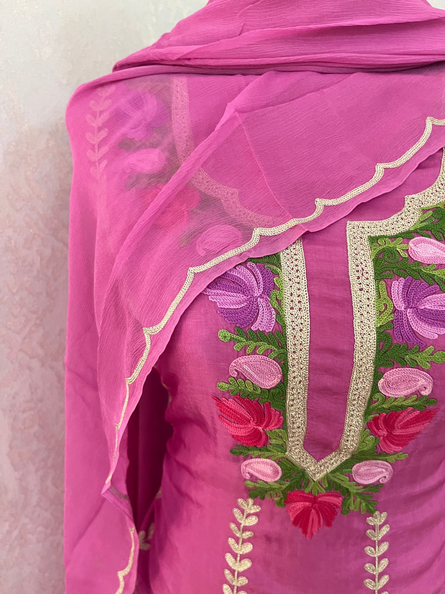 Sanam’ Mauve Silk Aari Embroidered Suit material