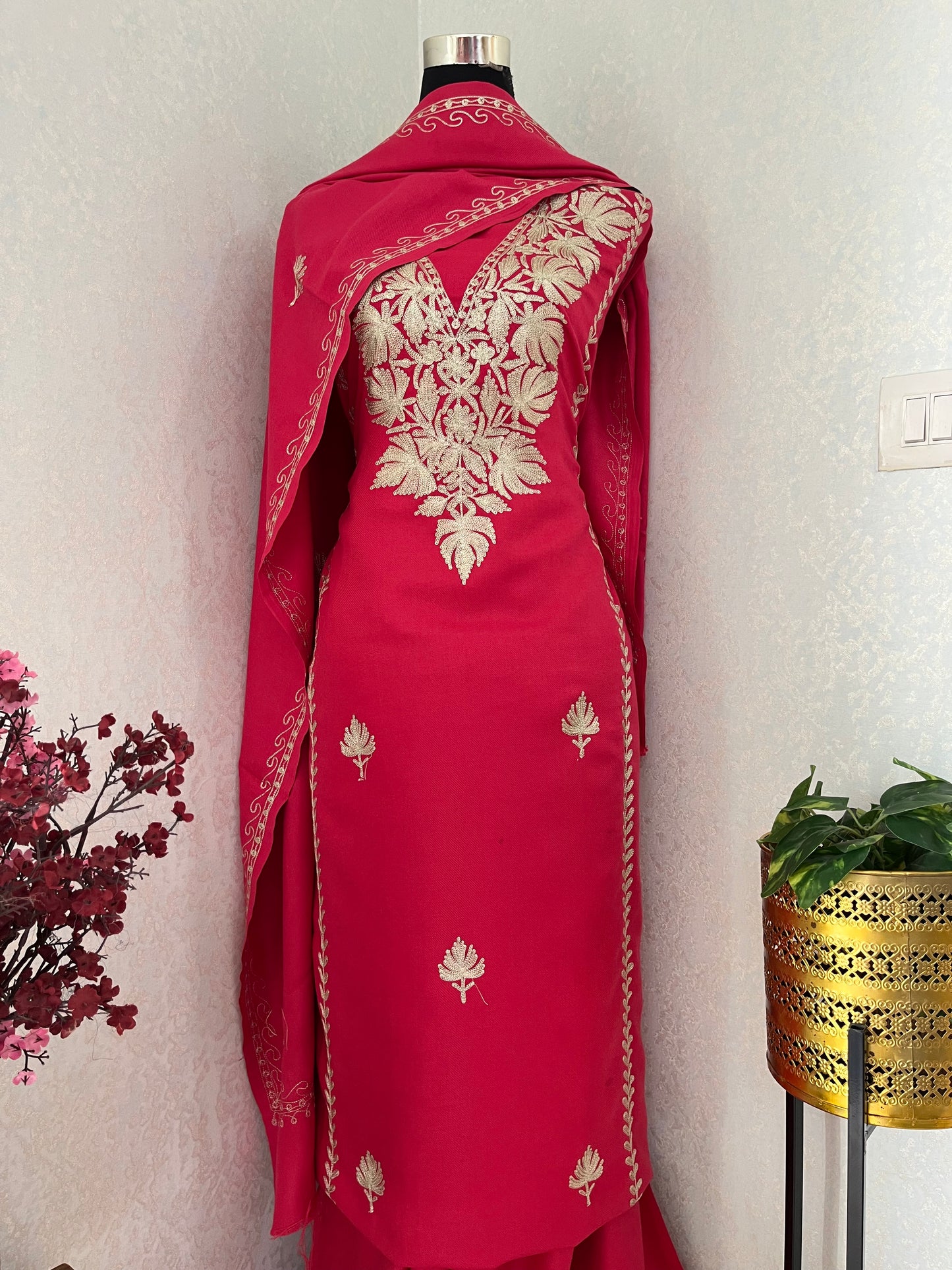 Carrot Pink Tilla Embroidered 3pc Suit Stole