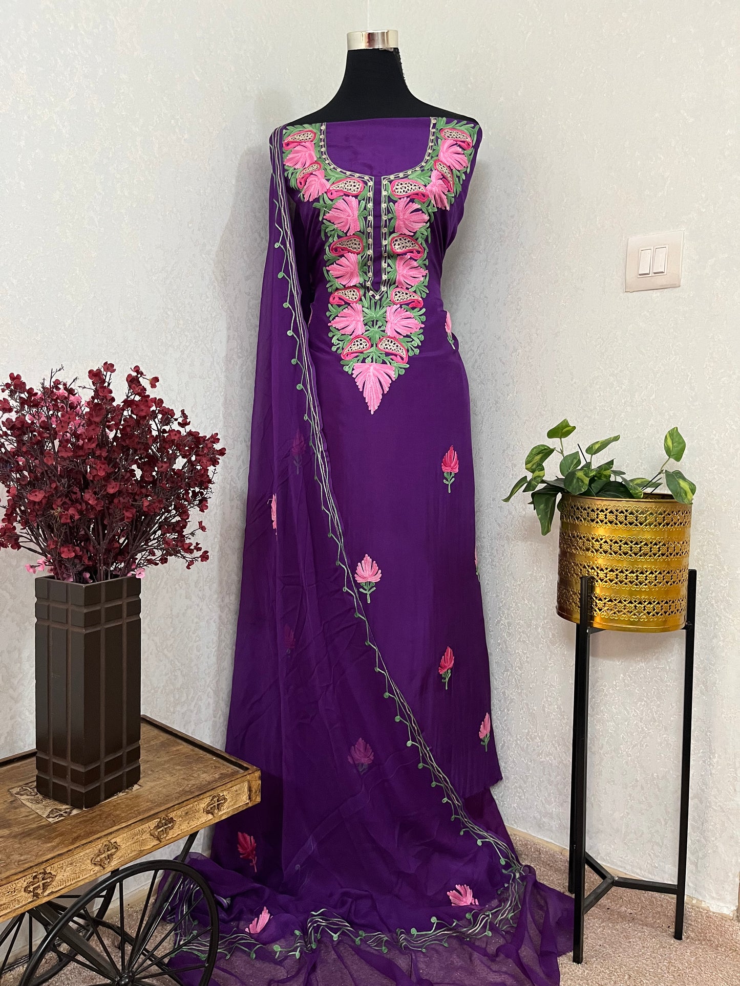 Purple Opada Silk Kashmiri Suits