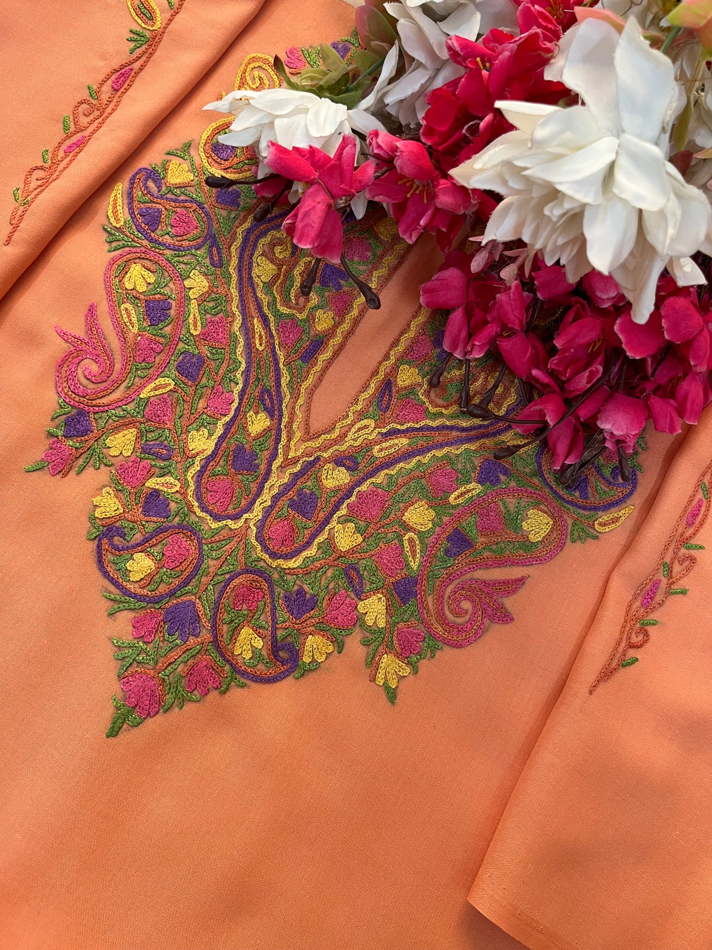 Peach Cotton Two Piece Suit (Hand Embroidered)