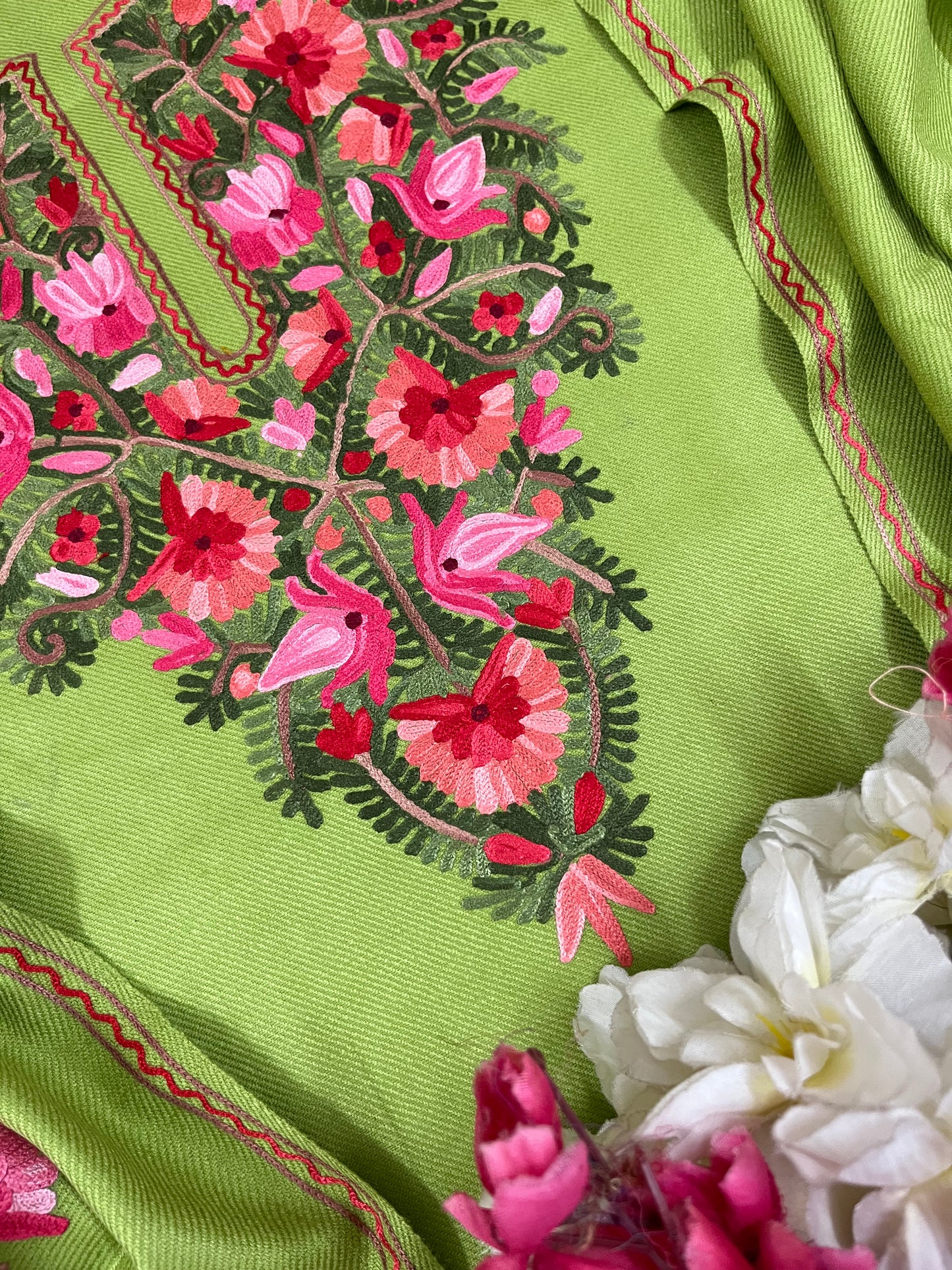 Pista Green Woollen Aari Embroidered 3pc suit