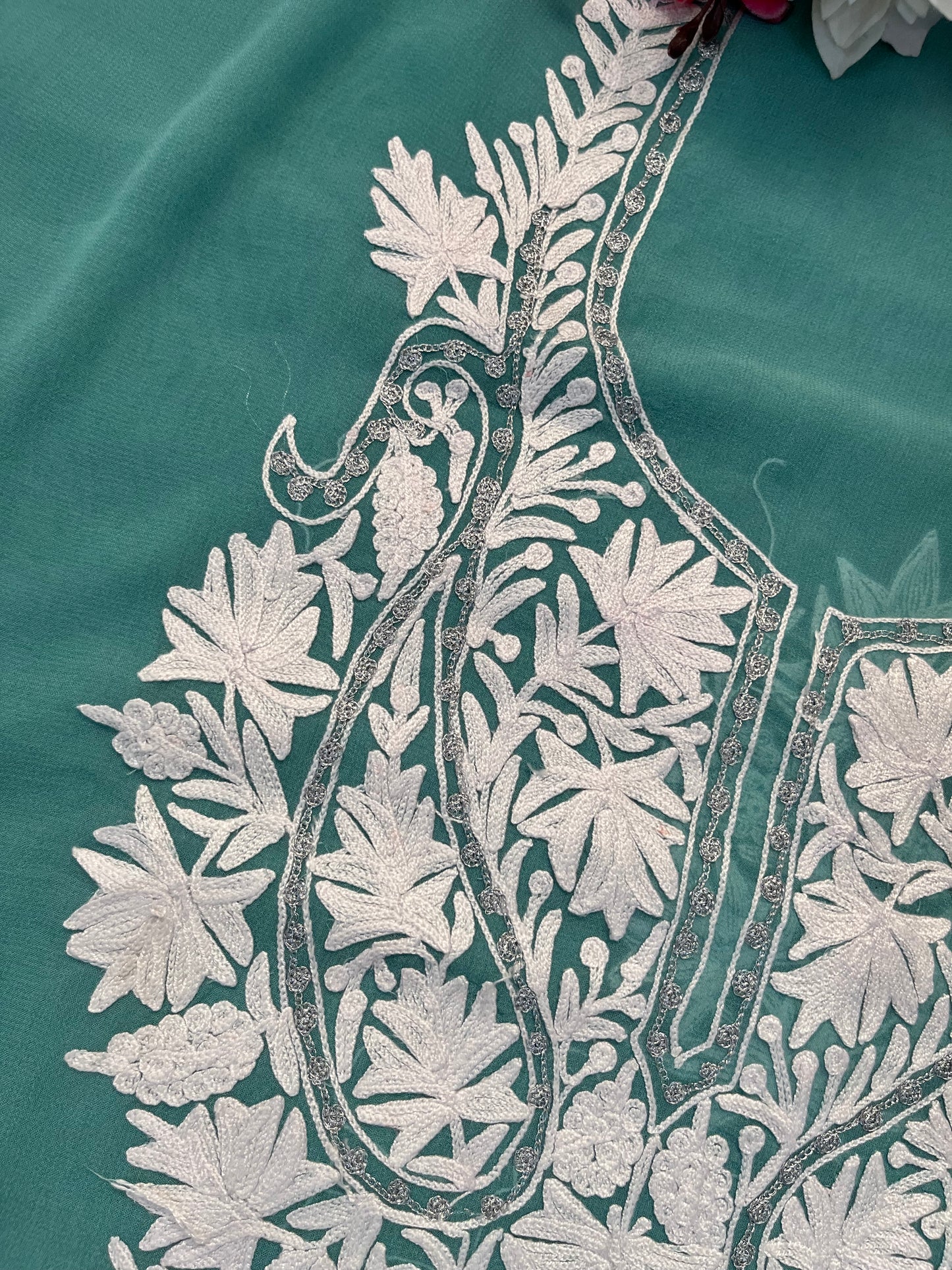 Blue Georgette Kashmiri Kurta Material