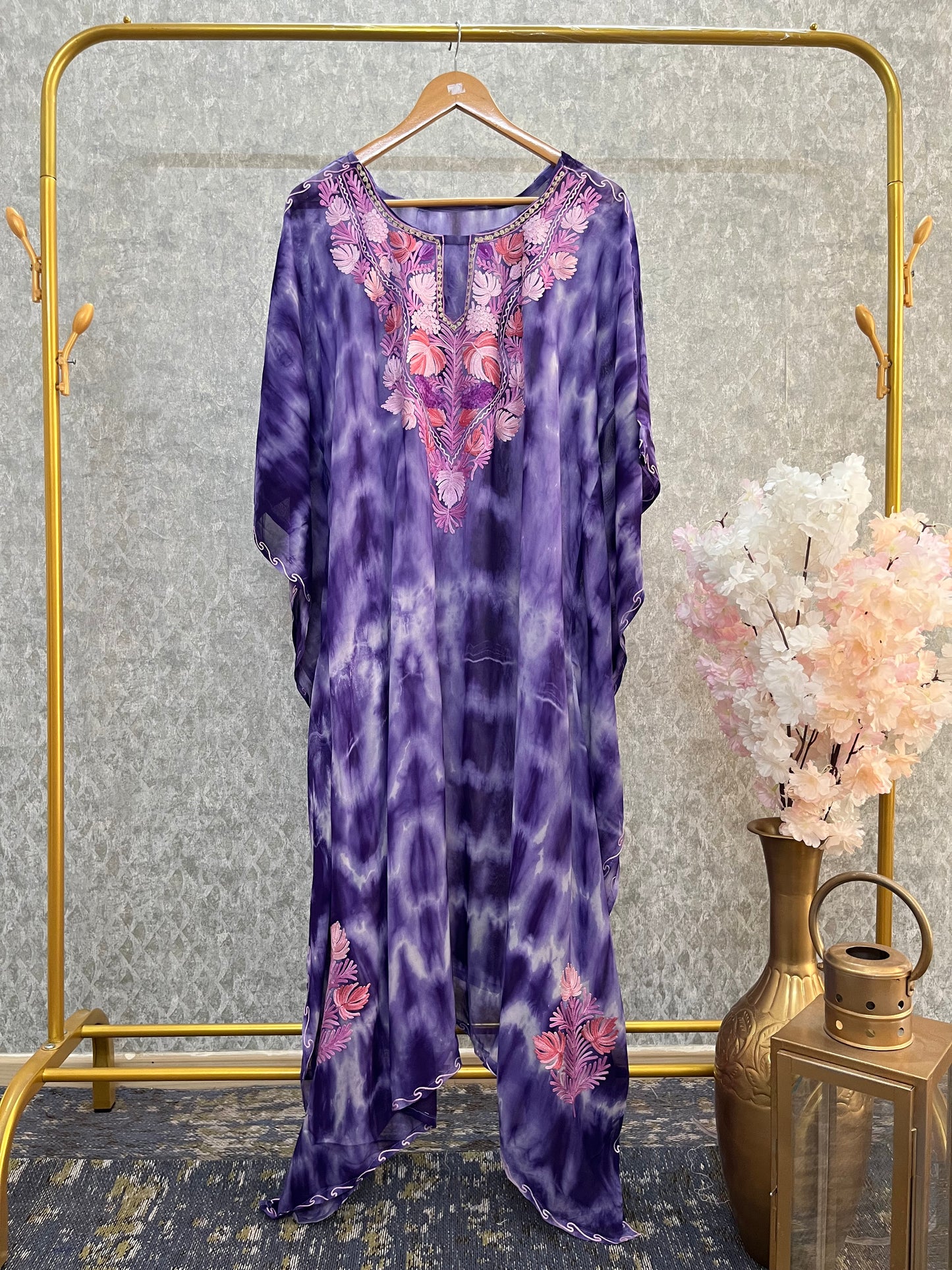 Violet Pure Georgette Shibori Kaftan Size (46)
