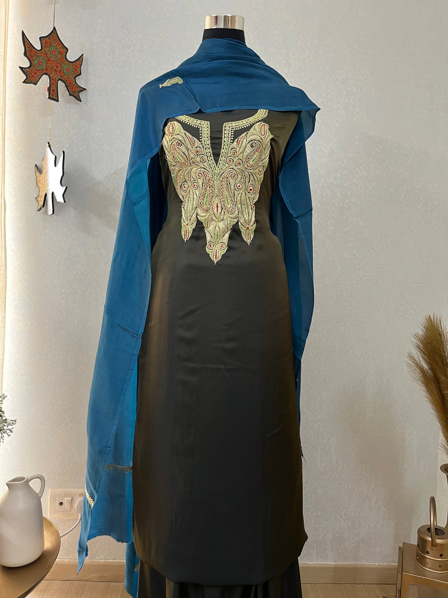 Green Silk Puff Tilla Embroidered Suit