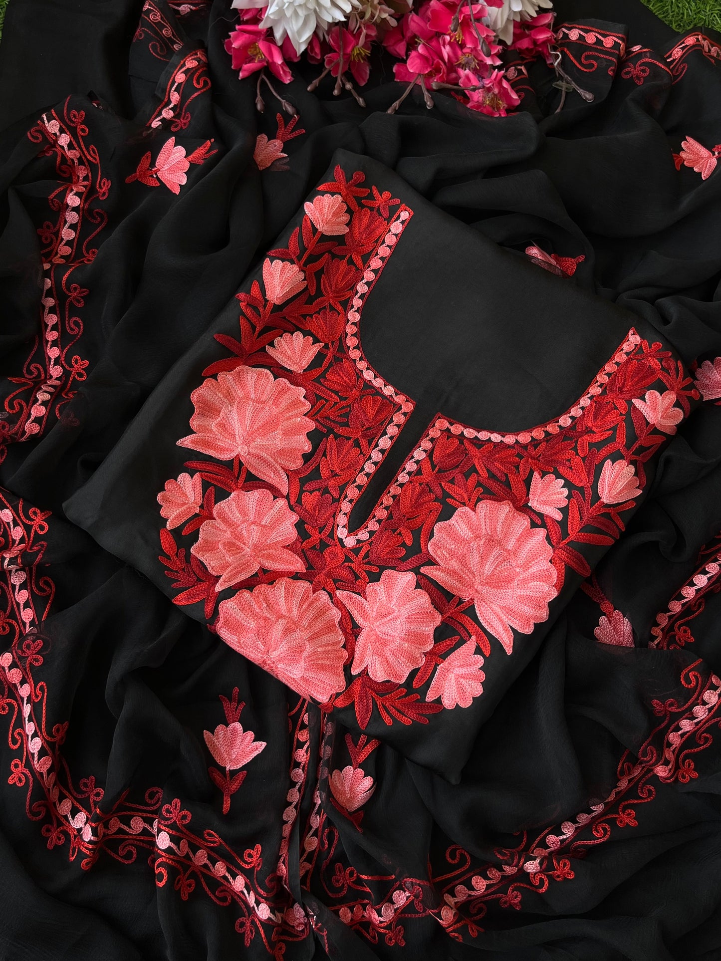 Black Opada Silk Kashmiri Suit