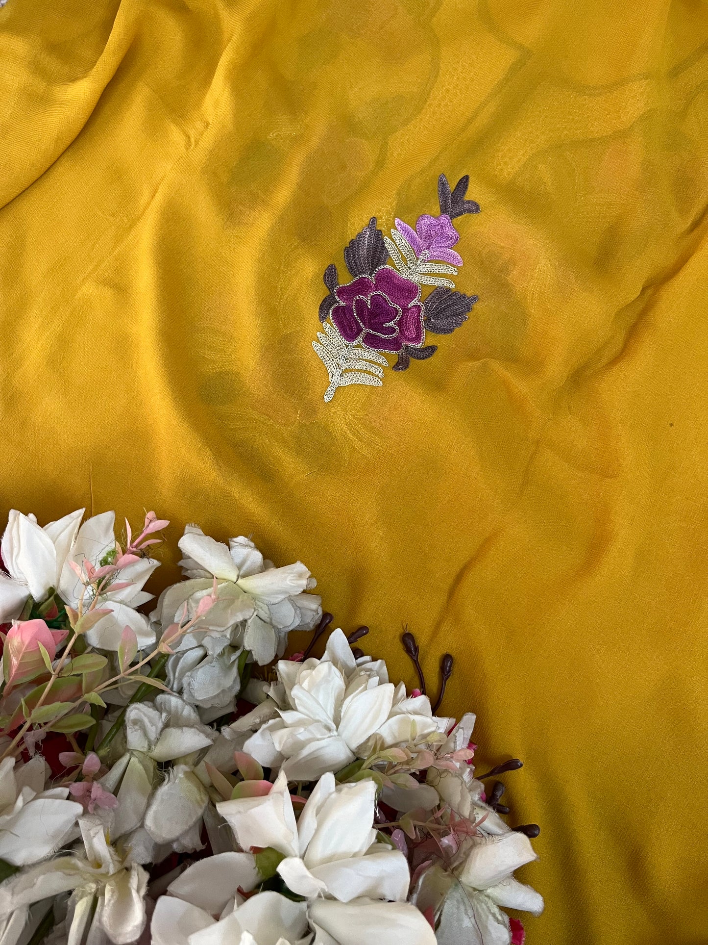 Yellow Pure Georgette Double Shade Kashmiri Suit
