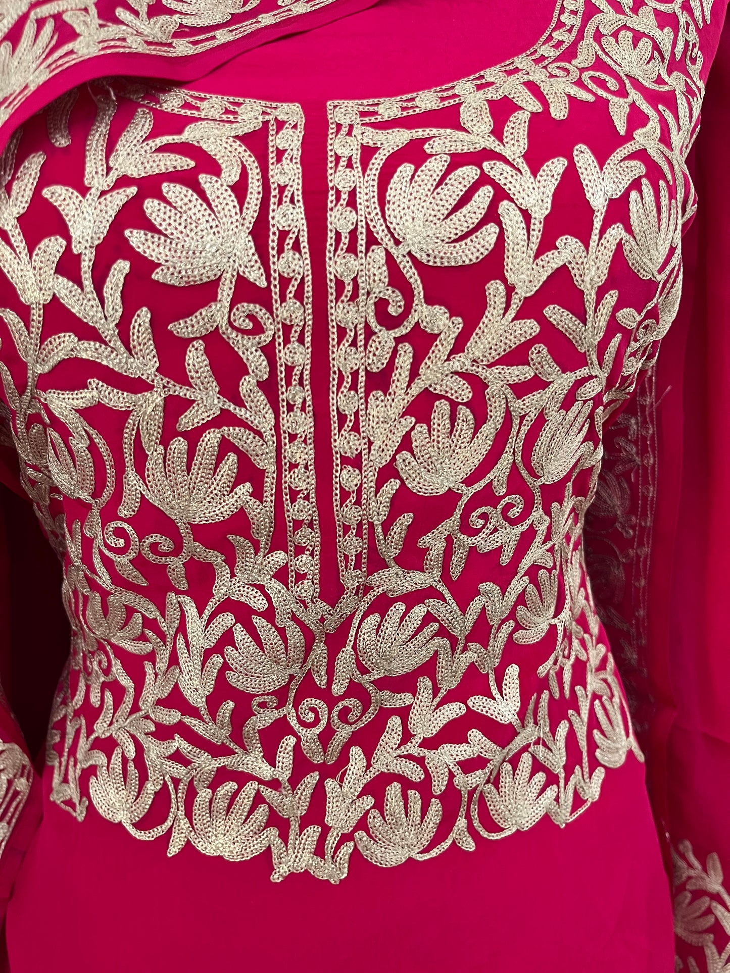 Kalaa’ Hot Pink Crape Kashmiri Suit
