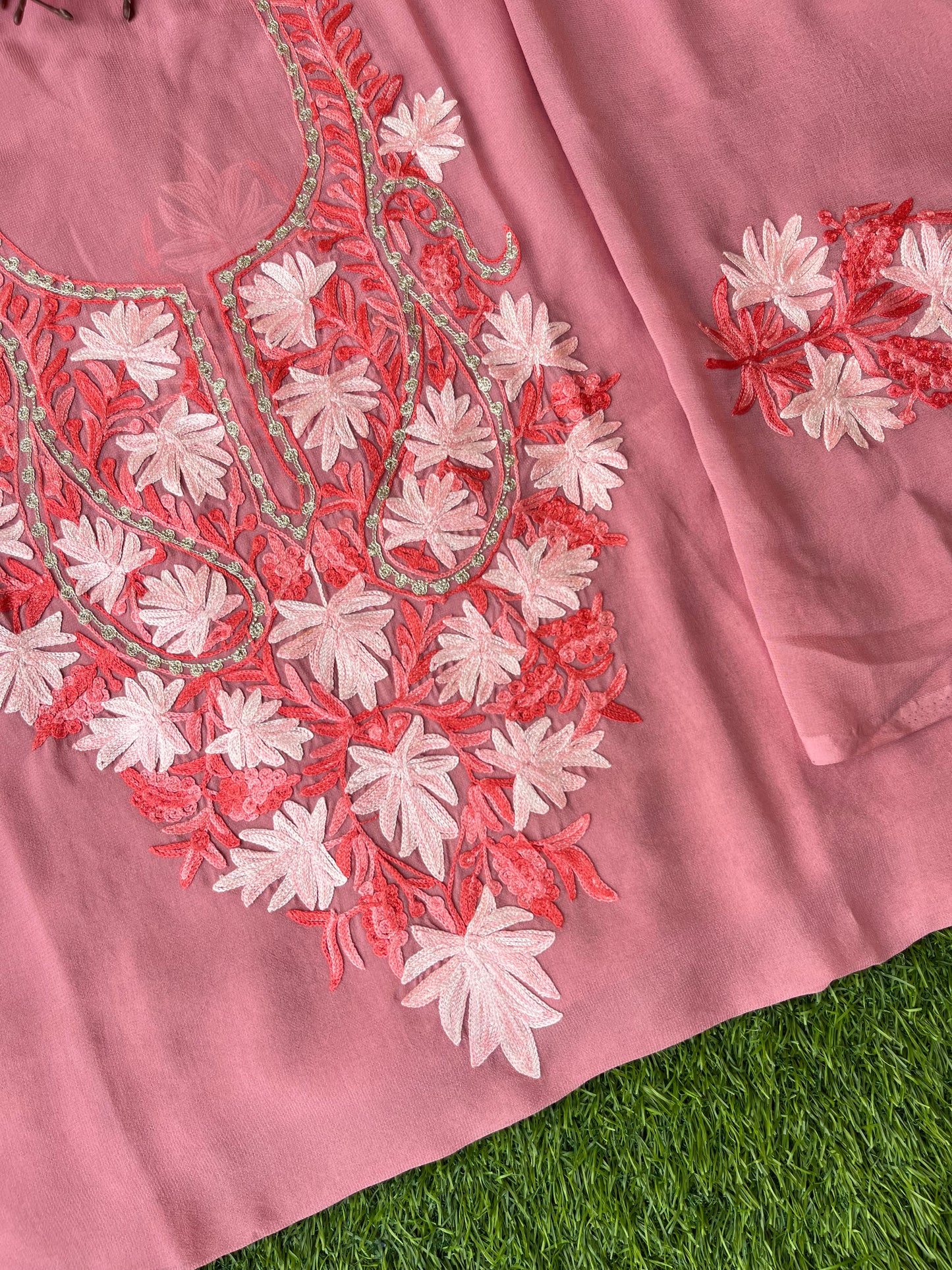 Onion Pink Georgette Kashmiri Kurta Material