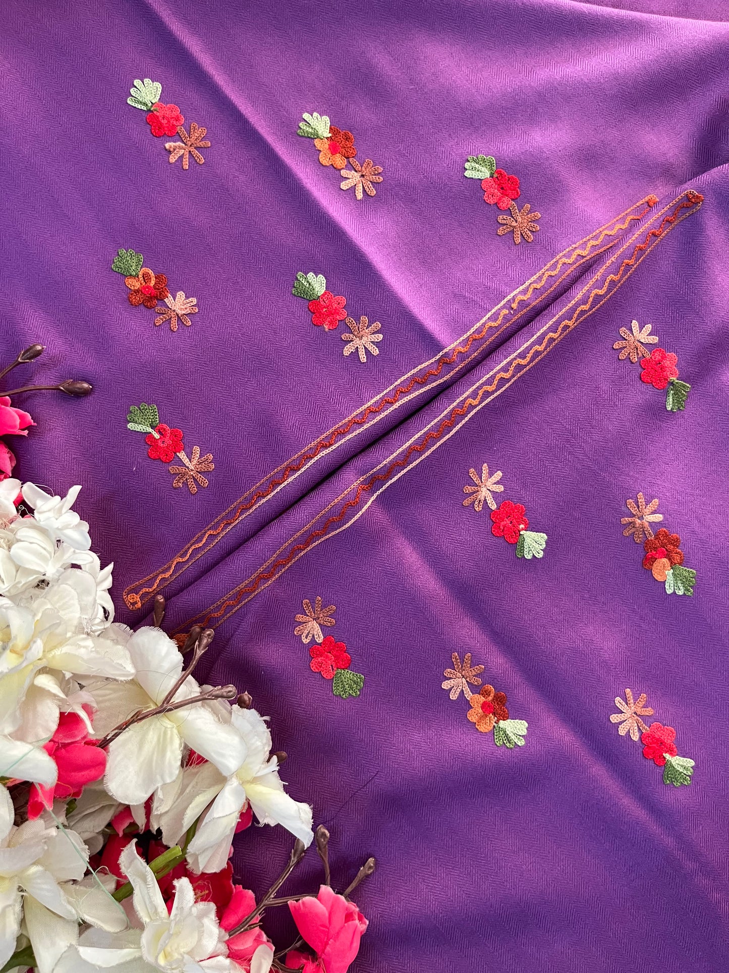 Lavender Woollen Aari Embroidered 3pc suit
