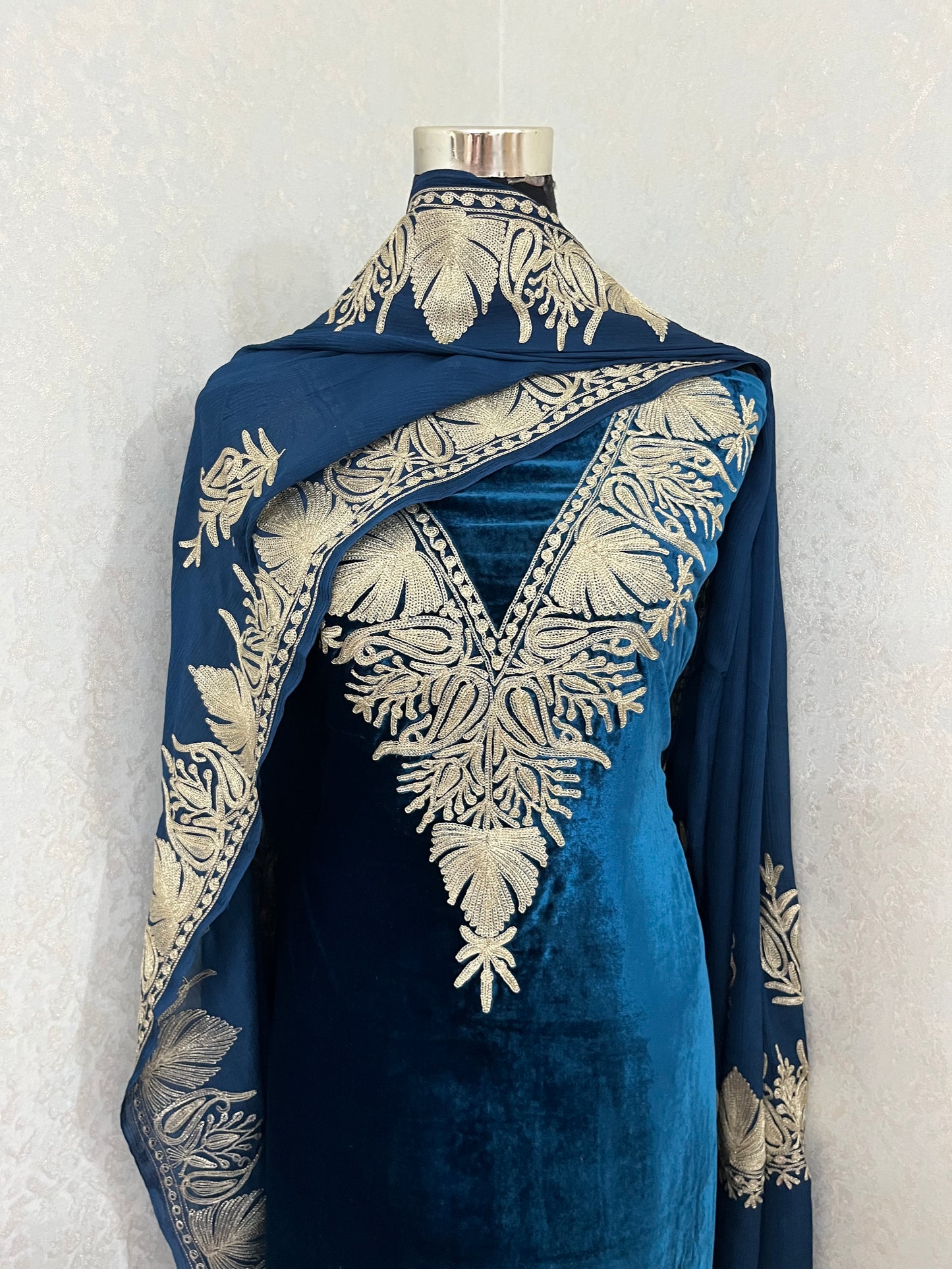 Electric Blue Tilla Makhmal 3pc Suit