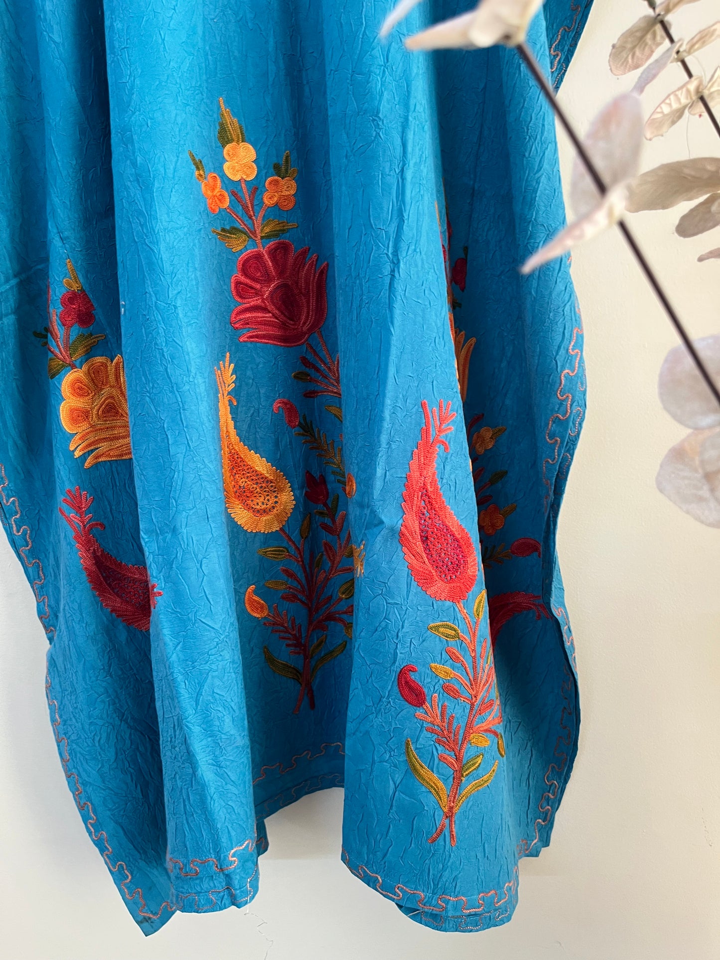 Crush Cotton Sky Blue Aari embroidered Kaftan