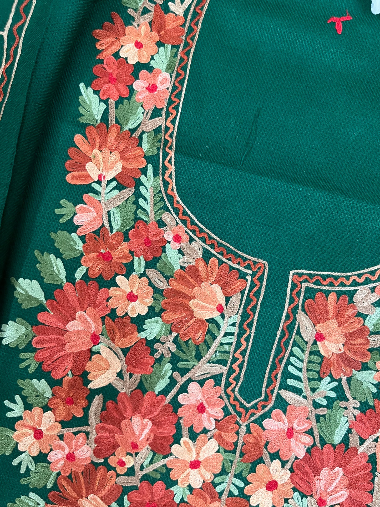 Bottle Green Woollen Aari Embroidered 2pc suit 5mtr