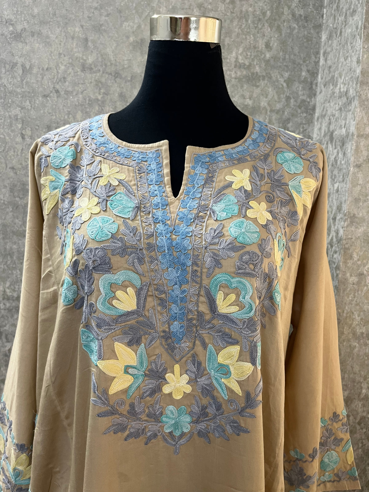 Beige Cotton Front Jaal Pheran Set  Size(44)