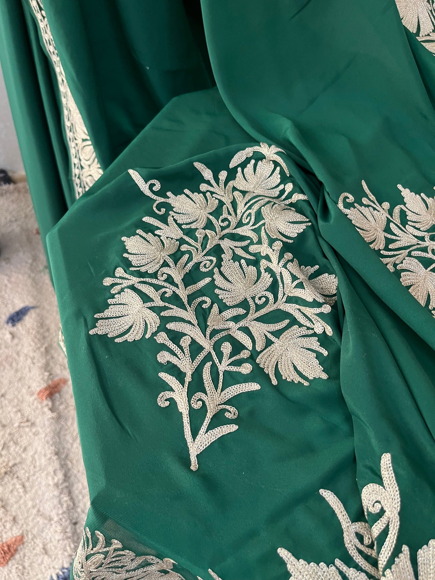 Soft Green Crape Kashmiri Tilla Saree