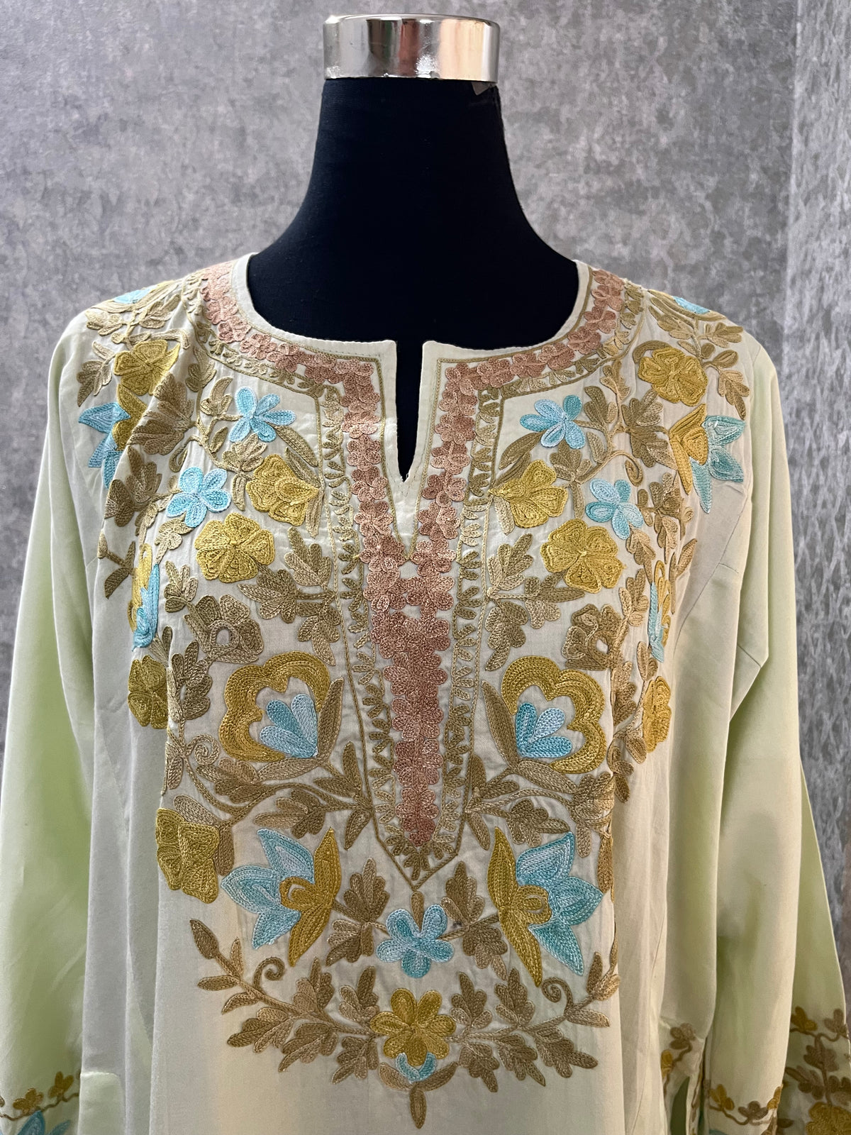 Sage Green Cotton Front Jaal Pheran Set  Size(44)
