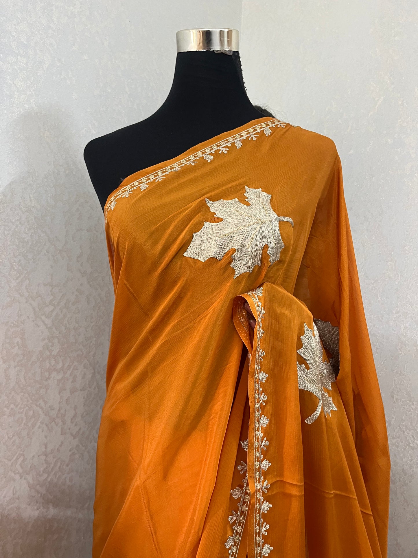 Soft Orange Pure Chinon Kashmiri Tilla Saree