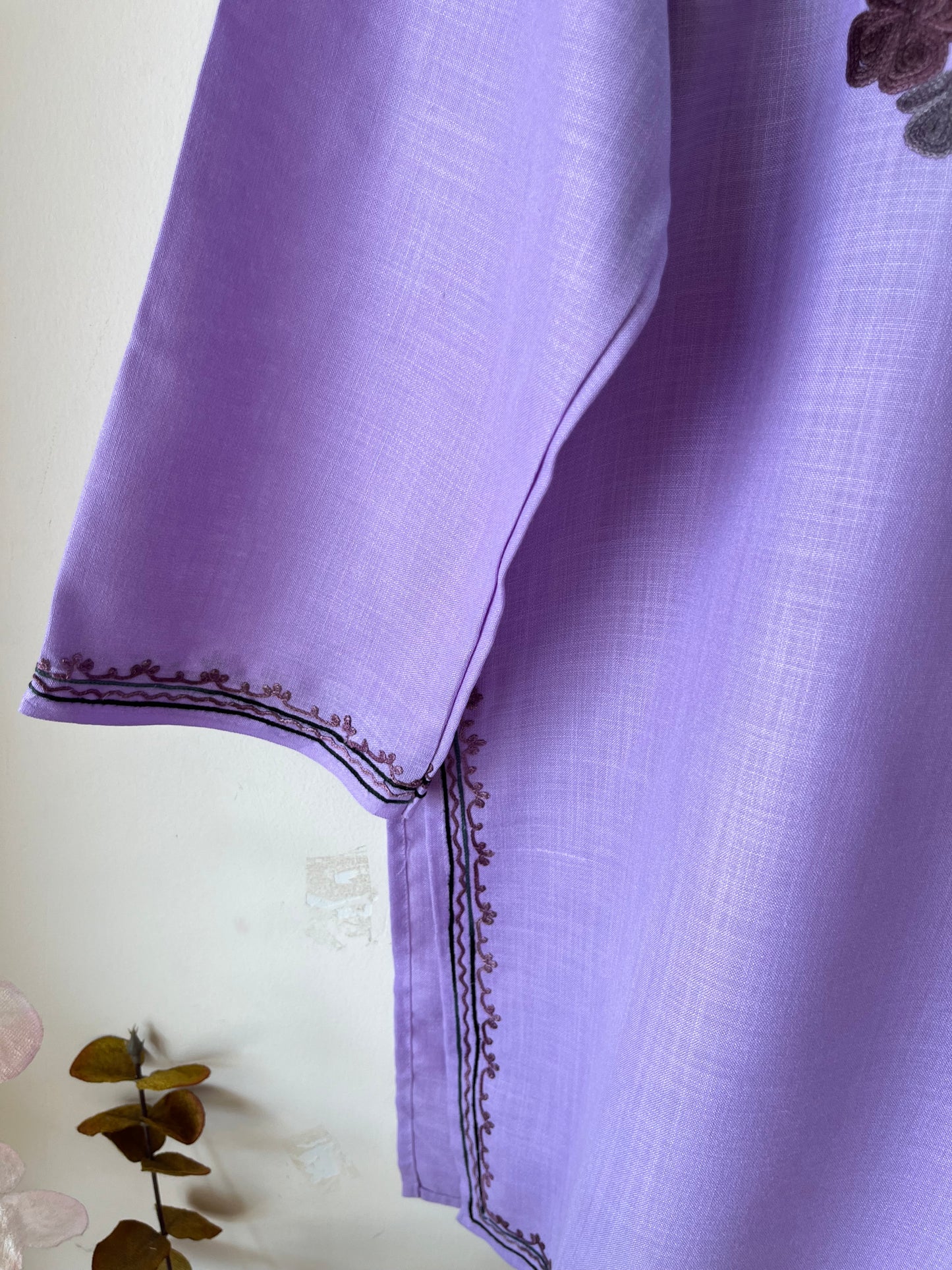 Lavender Cotton Aari Work Kurti