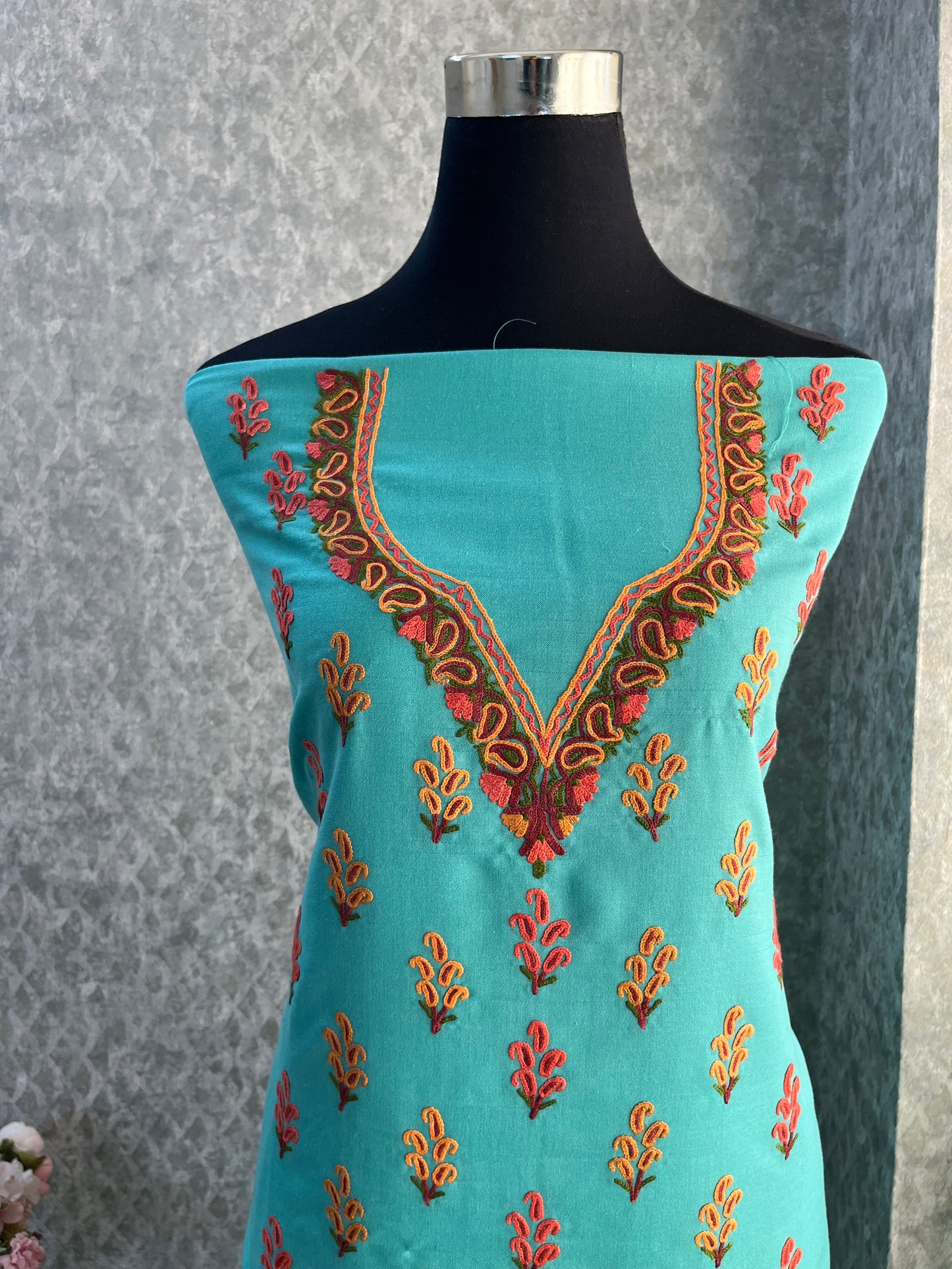 Cotton Pastel Green Two Piece Set (Hand Embroidered)