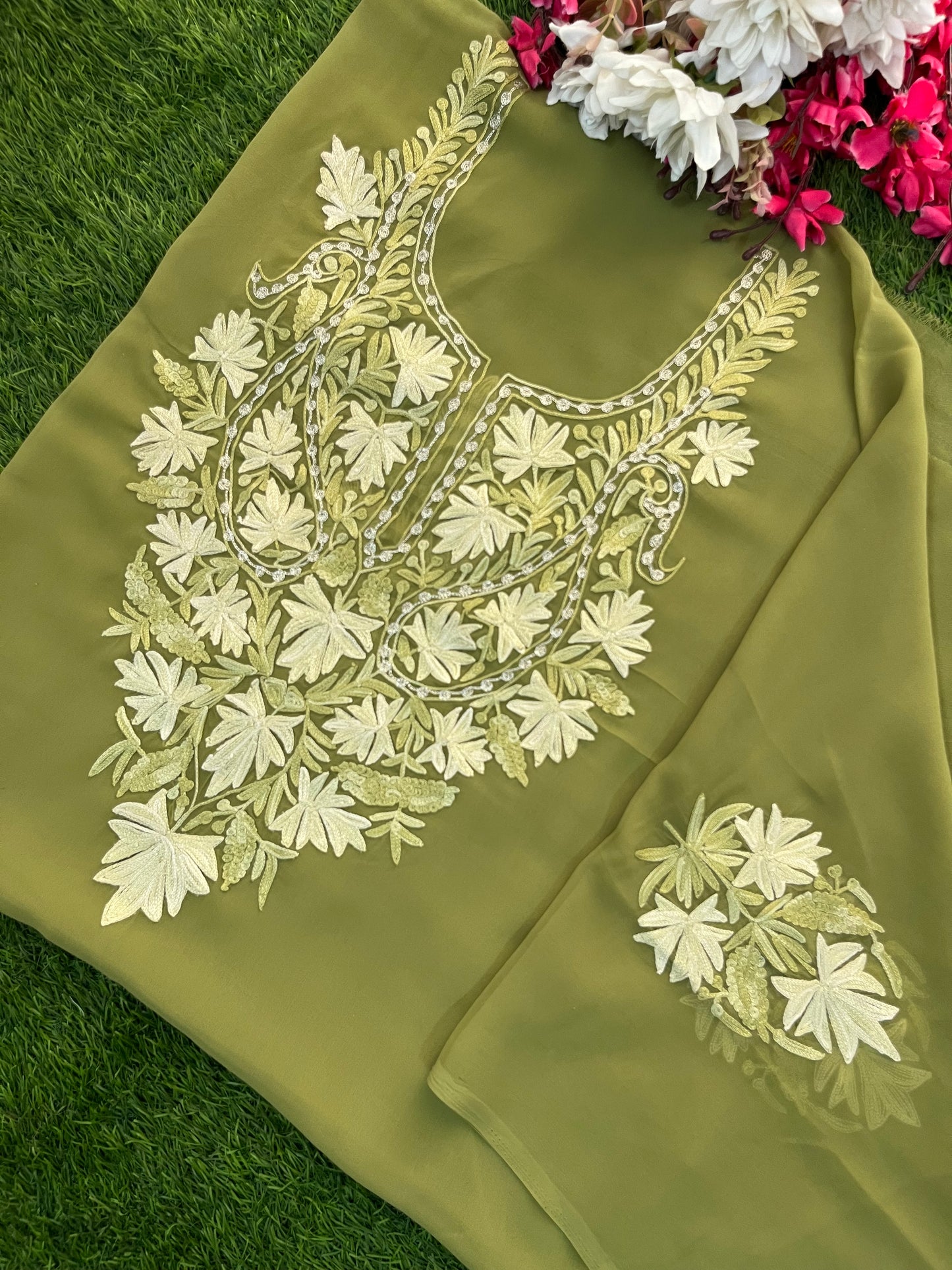 Light Green Georgette Kashmiri Kurta Material