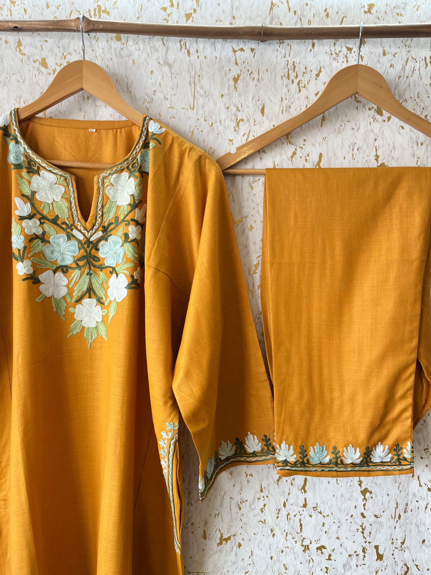 Mustard yellowCotton Pheran Set (Free Size)