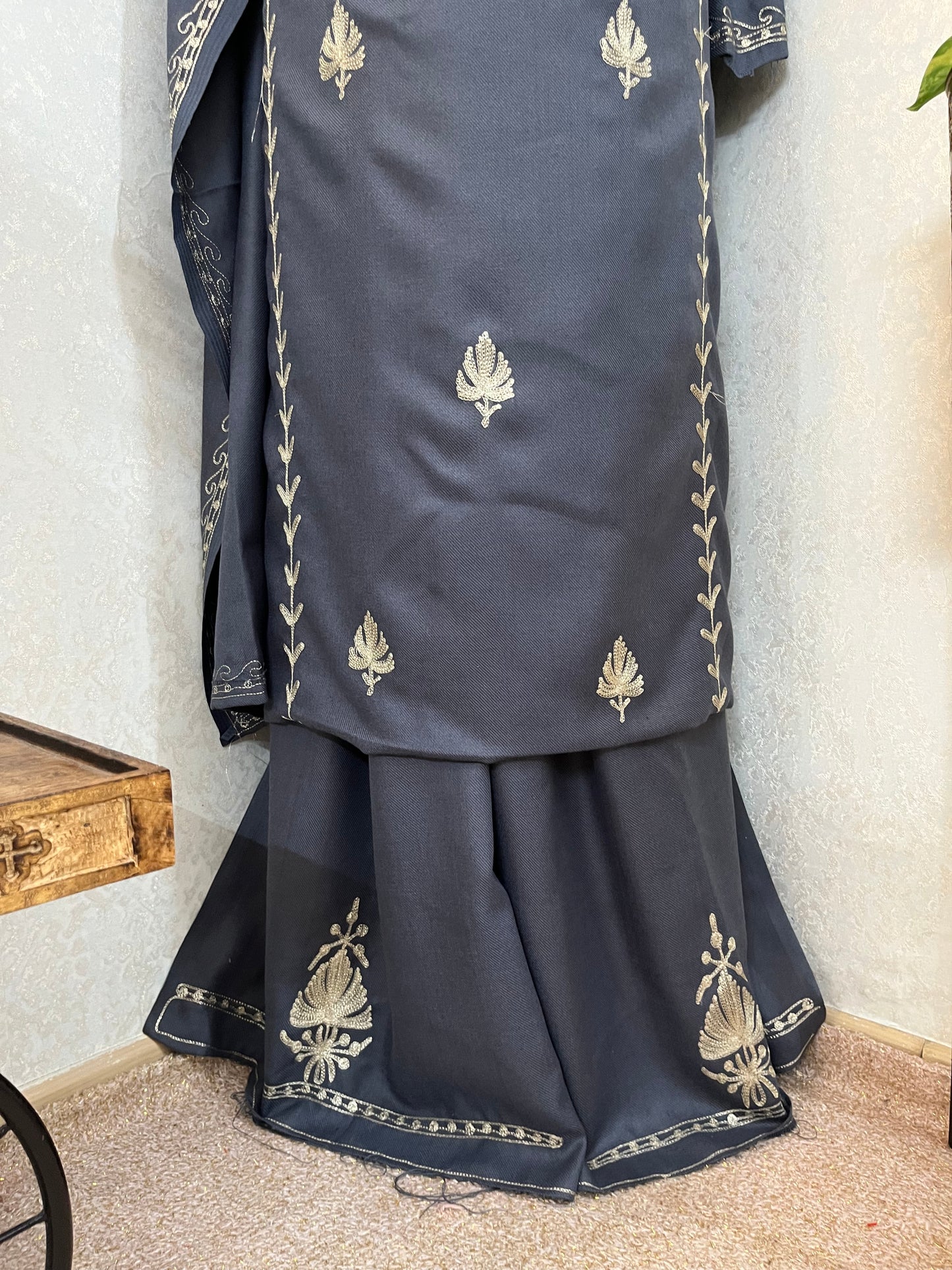 English Grey Tilla Embroidered 3pc Suit Stole