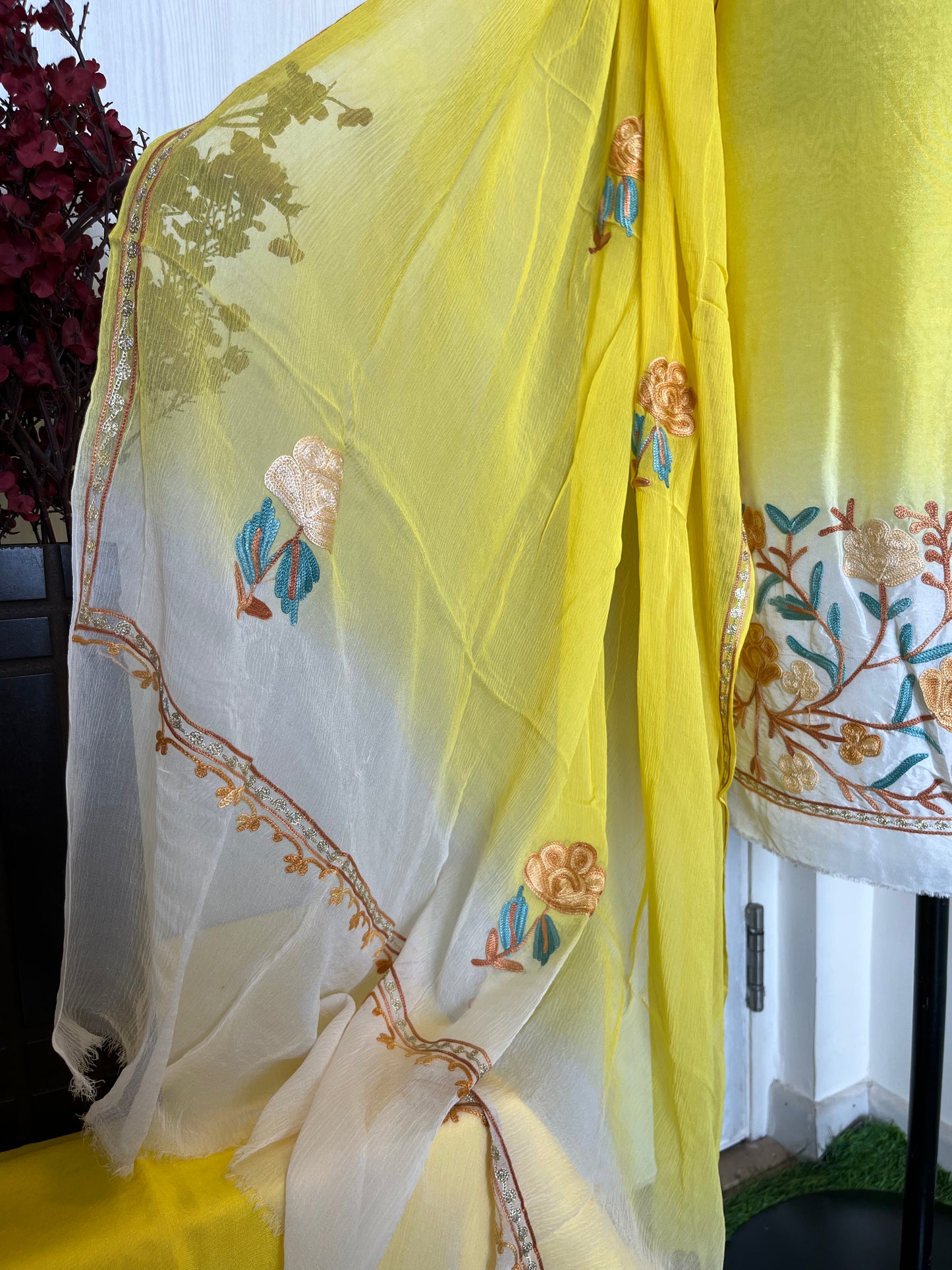 Yellow Opada Tye Dye Aari Embroidered Suit material