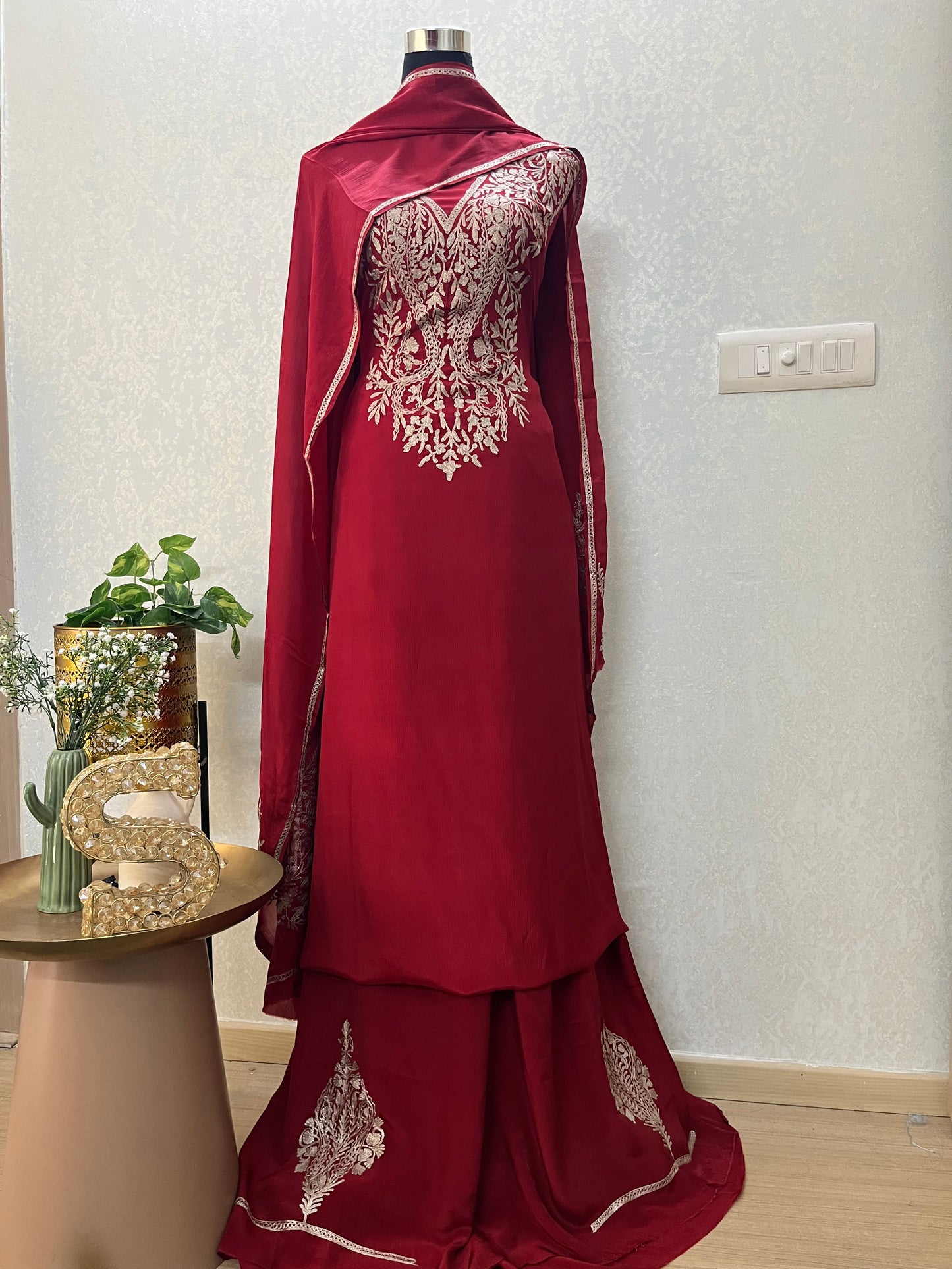 Maroon Pure Chinon 3 Pc Heavy Kashmiri Suit