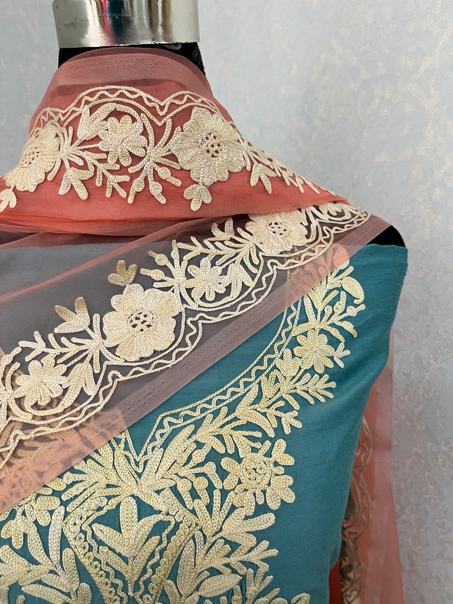 Soft Blue Chanderi Silk Kashmiri Suit