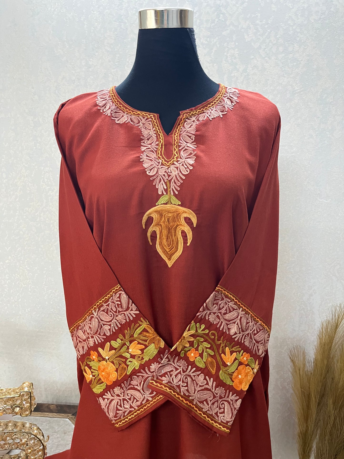 Rust Cotton Embroidered Co-ord Set(40)