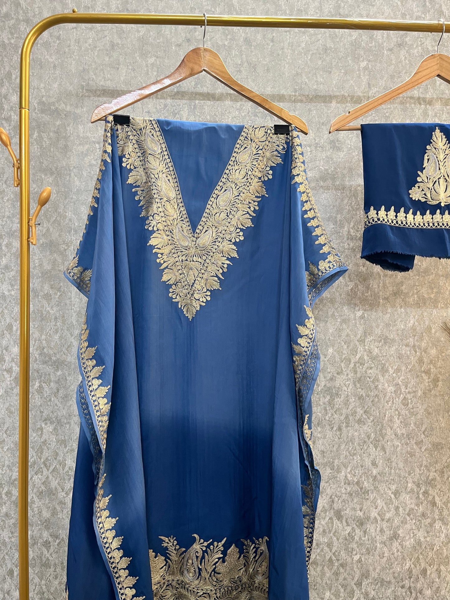 Crape Kashmiri Unstitched Kaftan Set