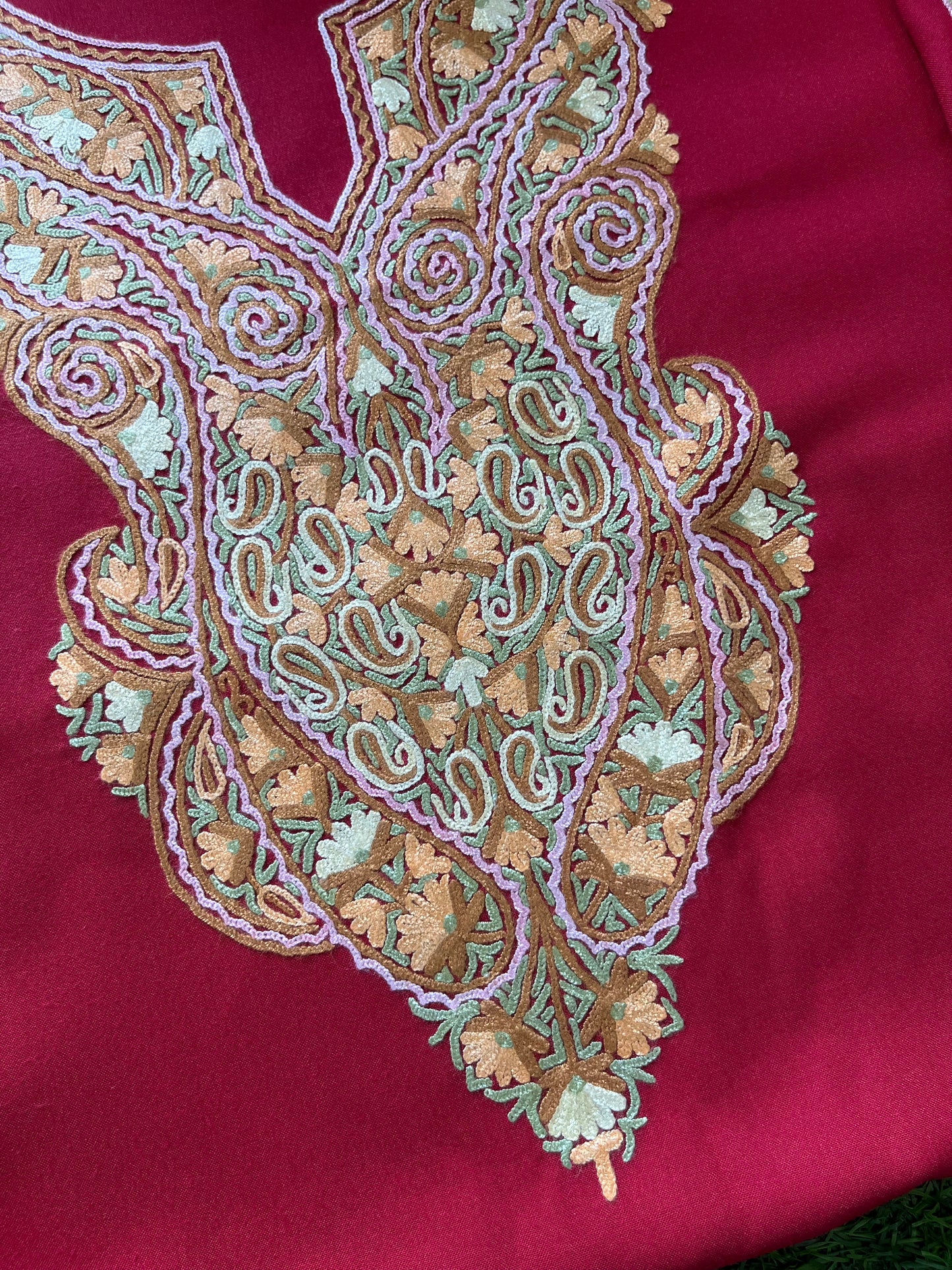 Red Cotton Two Piece Suit (Hand Embroidered)