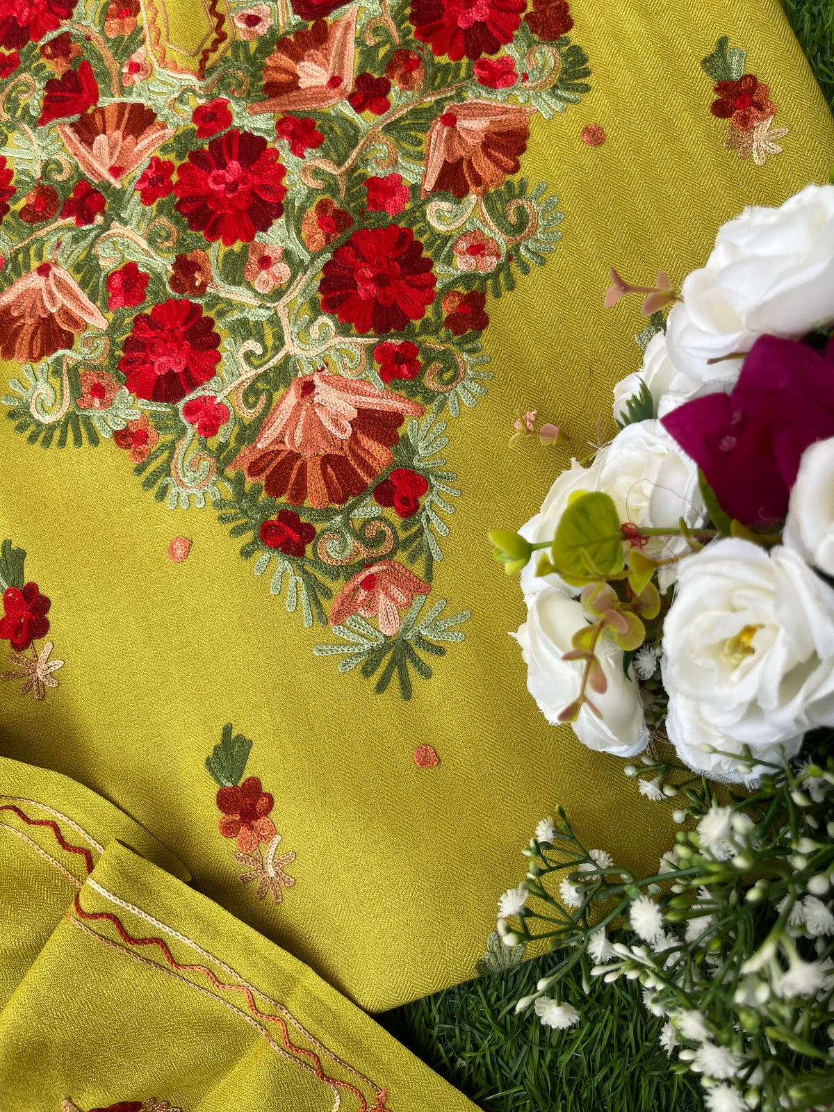Lime Green Woollen Aari Embroidered 3pc suit