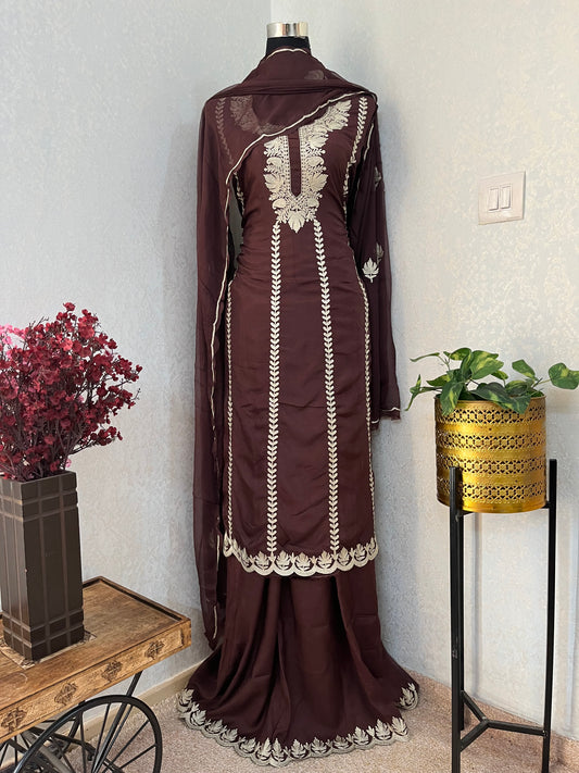 Sanam’ Orange Silk Tilla Embroidered Suit material