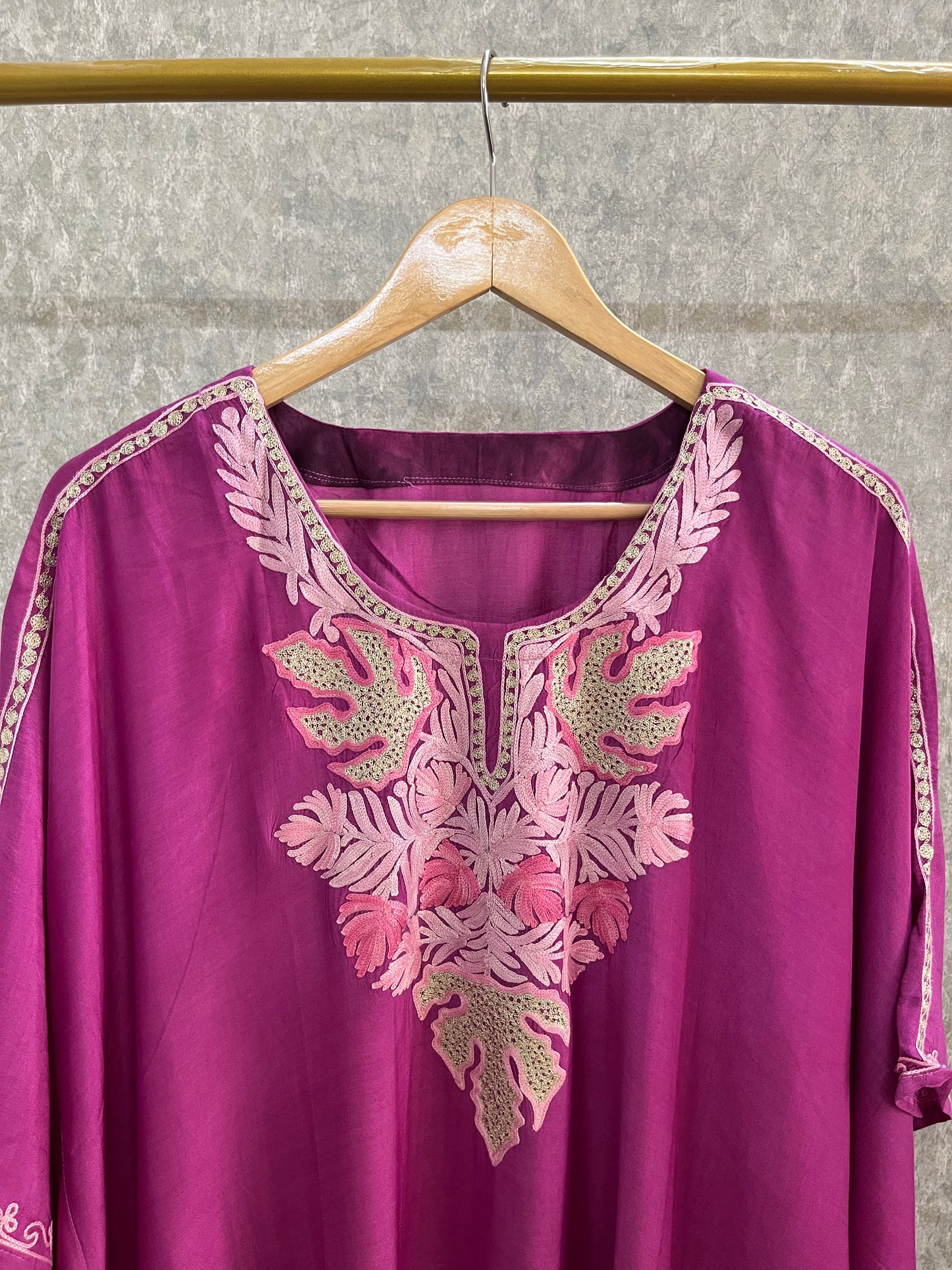 Hot Pink Pure Muslin Cotton Kashmiri Kaftan